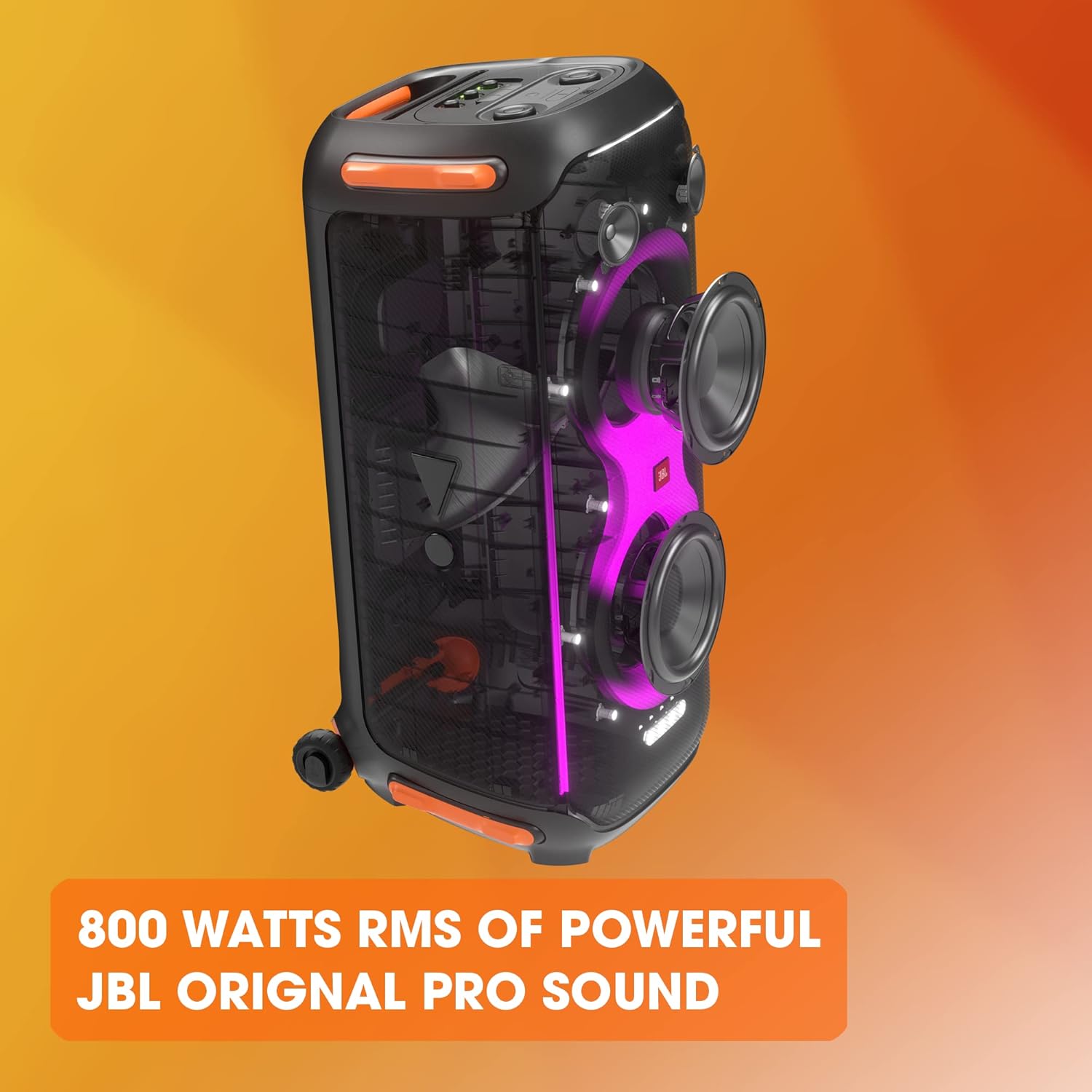 JBL PartyBox 710 -Party Speaker with Powerful Sound, Built-in Lights and Extra Deep Bass, IPX4 Splash Proof, App/Bluetooth Connectivity, Made for Everywhere a Handle Wheels (Black) image 6