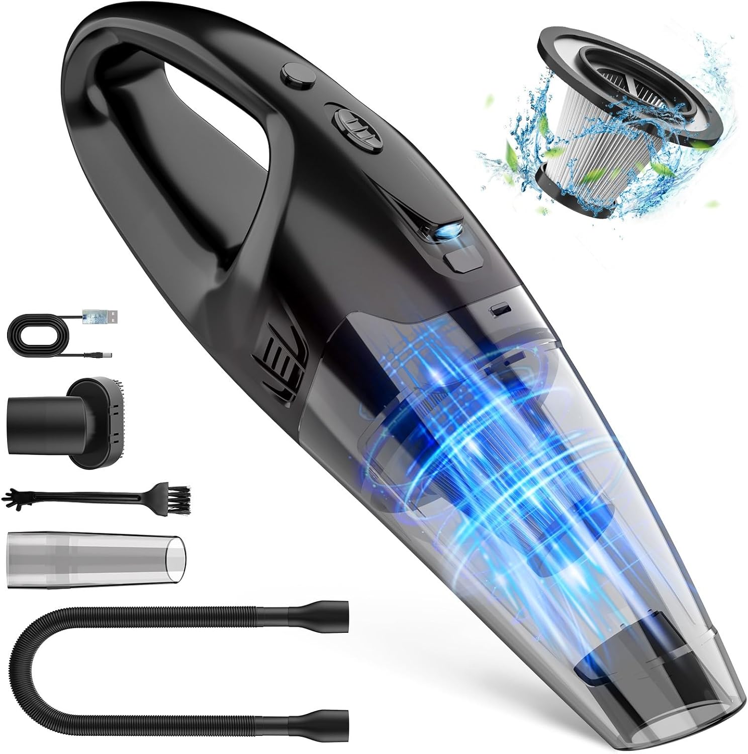 Handheld Vacuum Cordless Rechargeable, Car Vacuum Cleaner with LED, USB Charge, 1.65LBs Hand Vacuum Cordless, for Car/Home/Pet image 1