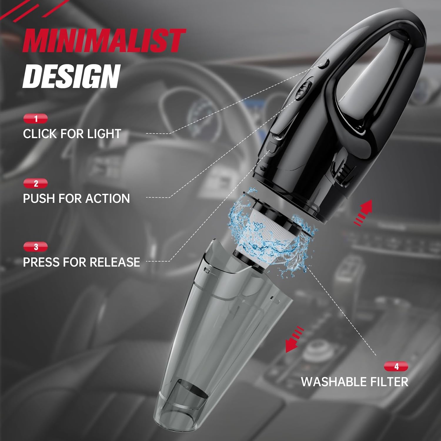 Handheld Vacuum Cordless Rechargeable, Car Vacuum Cleaner with LED, USB Charge, 1.65LBs Hand Vacuum Cordless, for Car/Home/Pet image 3