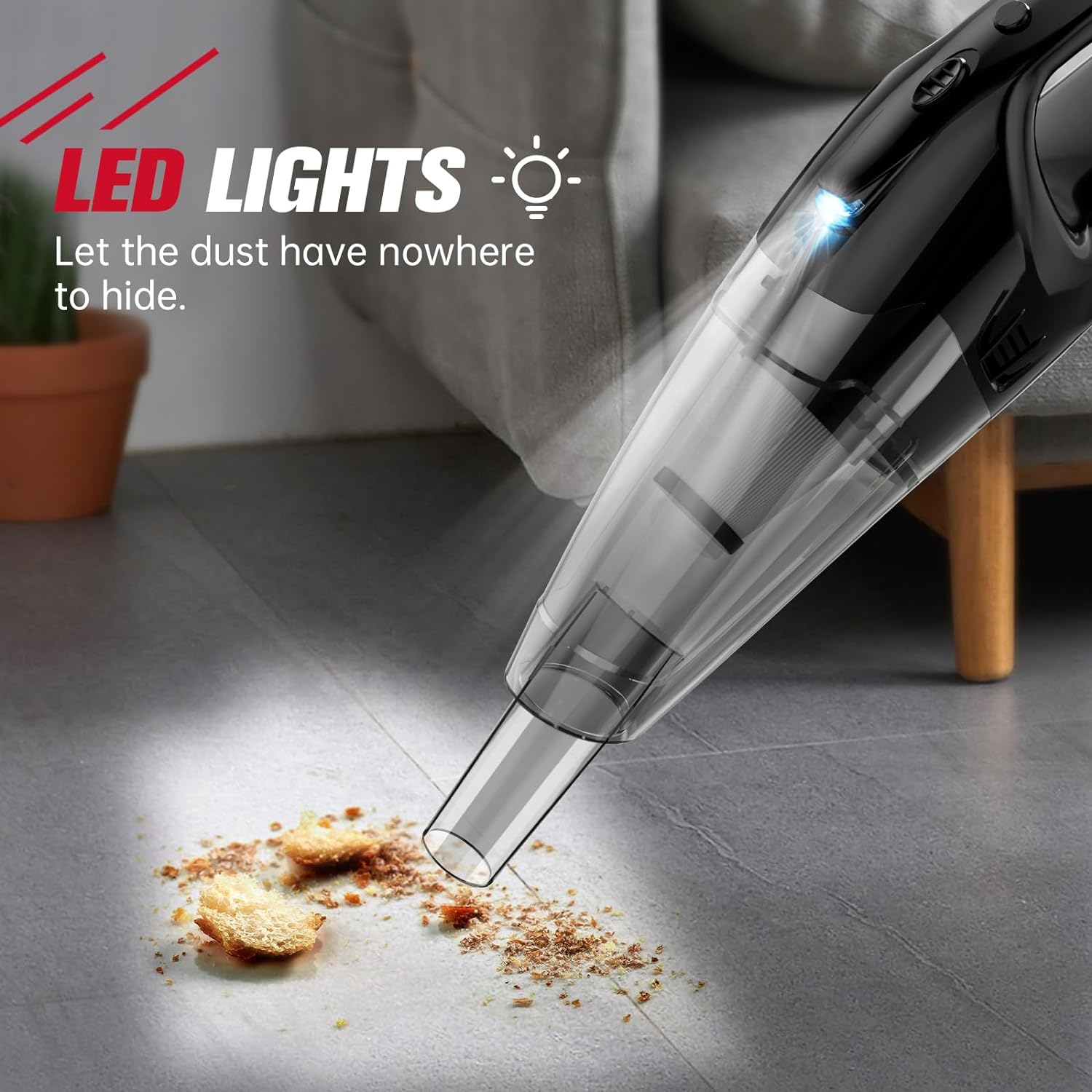 Handheld Vacuum Cordless Rechargeable, Car Vacuum Cleaner with LED, USB Charge, 1.65LBs Hand Vacuum Cordless, for Car/Home/Pet image 5
