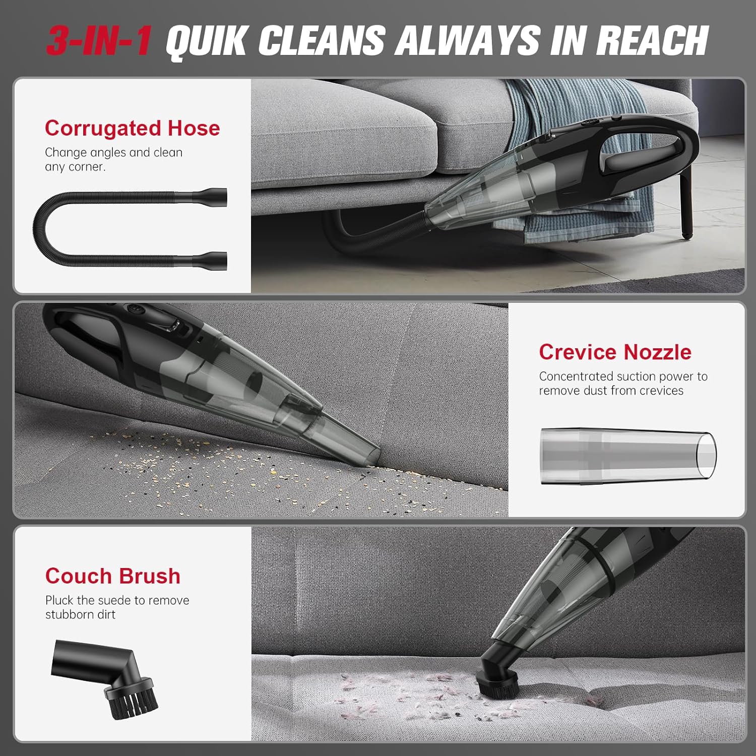 Handheld Vacuum Cordless Rechargeable, Car Vacuum Cleaner with LED, USB Charge, 1.65LBs Hand Vacuum Cordless, for Car/Home/Pet image 6
