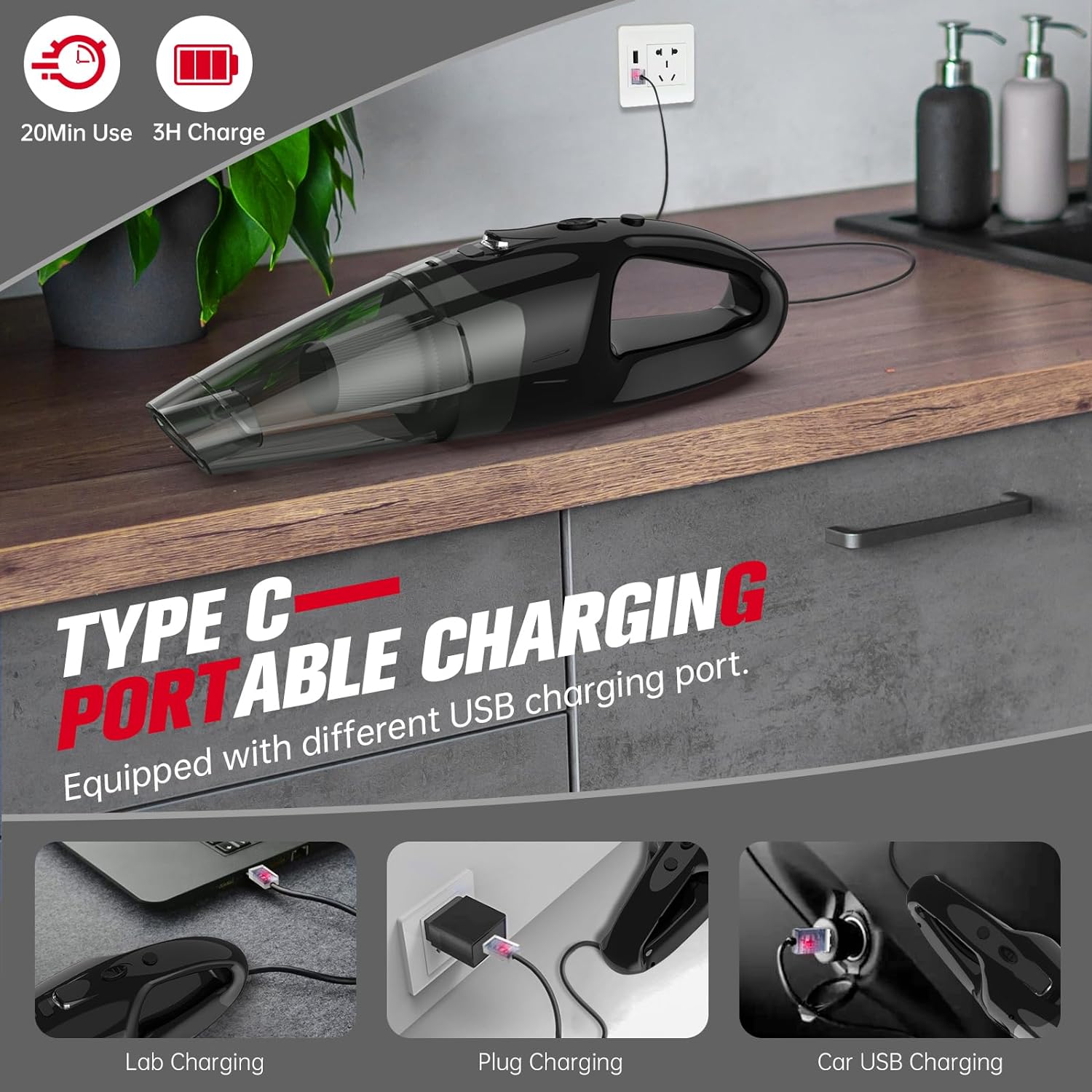 Handheld Vacuum Cordless Rechargeable, Car Vacuum Cleaner with LED, USB Charge, 1.65LBs Hand Vacuum Cordless, for Car/Home/Pet image 7