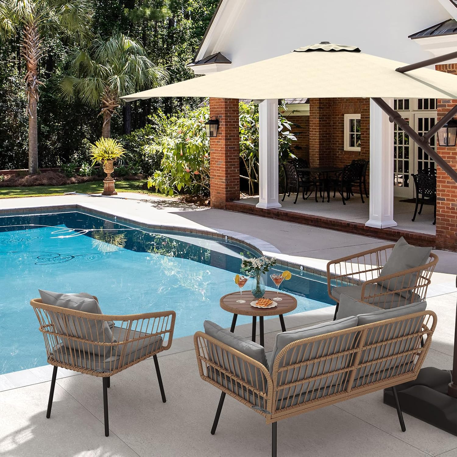YITAHOME 4 Pieces Patio Furniture Set, Outdoor Wicker Patio Conversation Set, All-Weather Rattan Bistro Set with Loveseat Chairs Table Soft Cushions for Garden, Porch, Backyard - Grey image 4