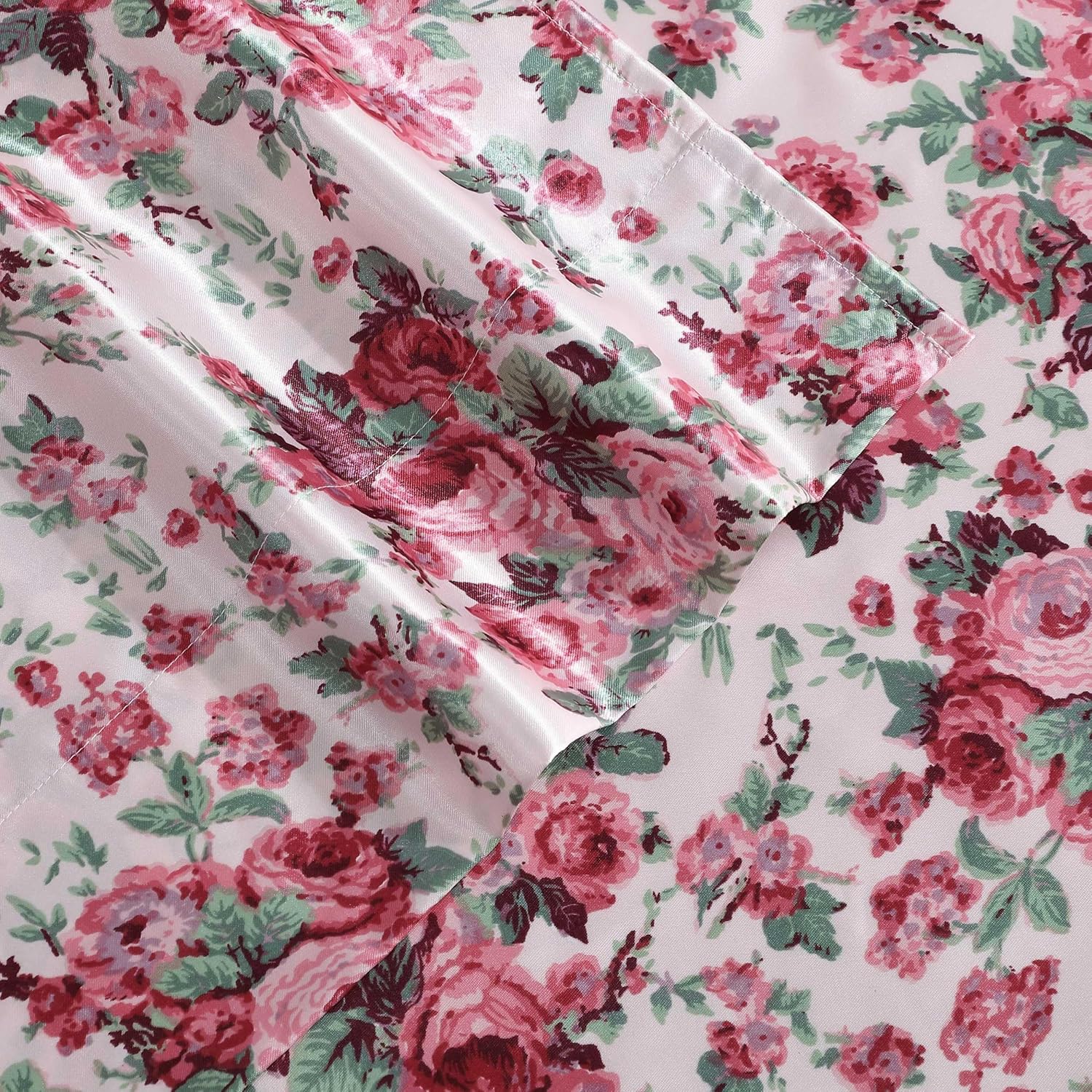 Betsey Johnson - Queen Bed Sheets, Satin Bedding Set with Matching Shams, Smooth & Silky, Chic Room Essentials (Vintage Floral Pink, Queen) image 3