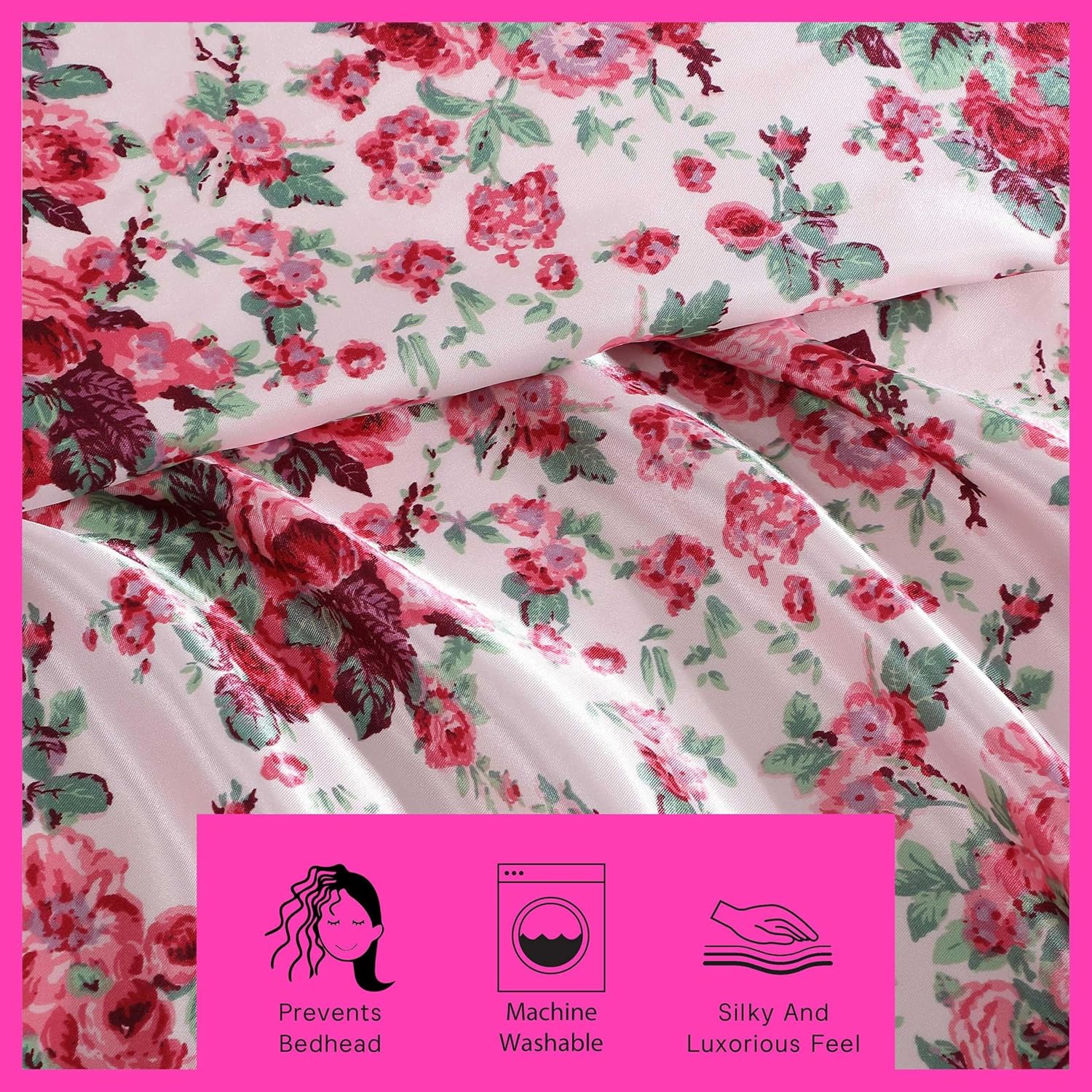 Betsey Johnson - Queen Bed Sheets, Satin Bedding Set with Matching Shams, Smooth & Silky, Chic Room Essentials (Vintage Floral Pink, Queen) image 6
