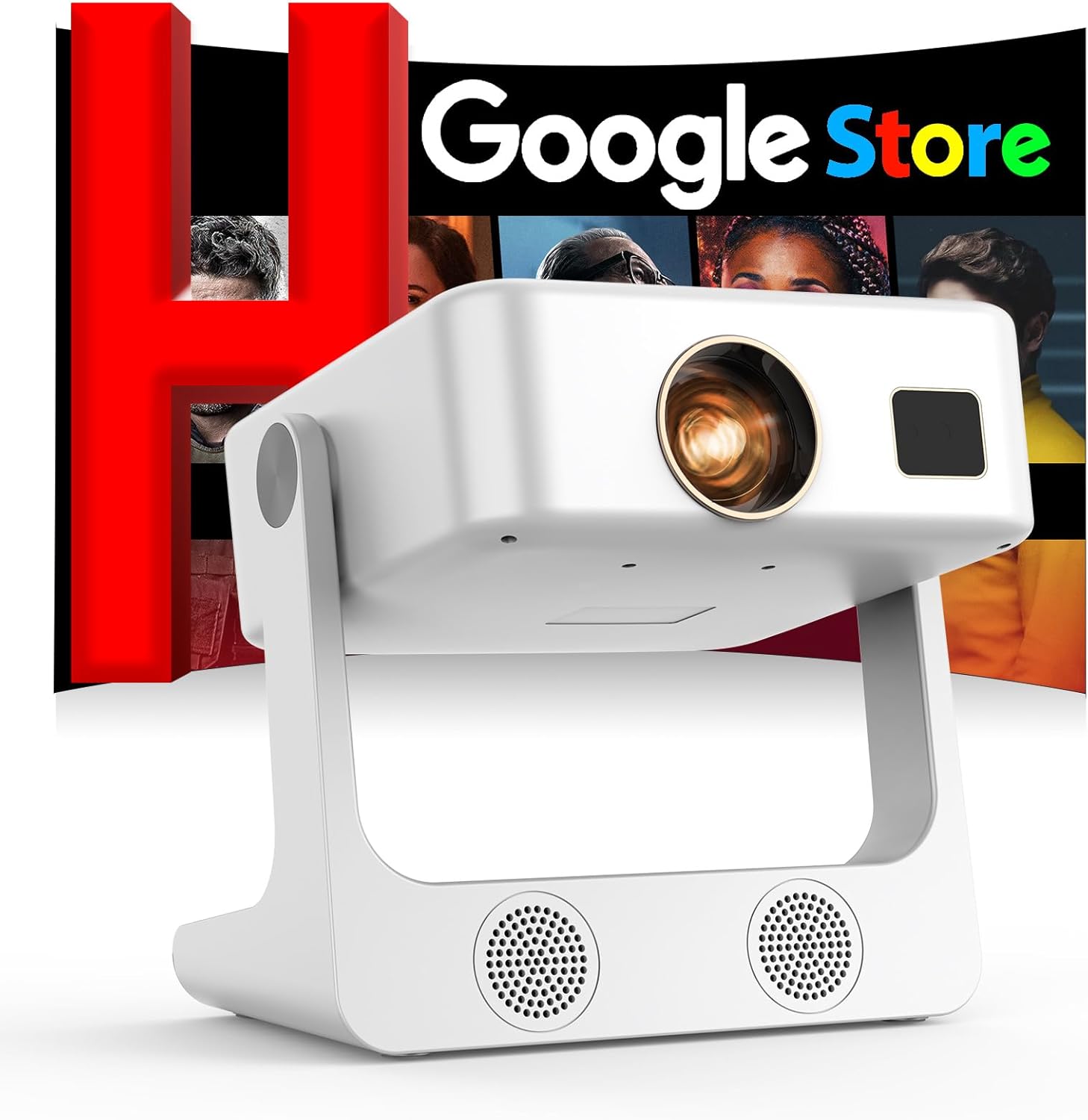 [1200 ANSI/Google Store/Voice Control] 4K Outdoor Smart Projector with WiFi6 and Bluetooth, 10,000+ Apps, Portable Proyector, Sovboi 1080P Audio Phone Movie Home [180° Stand & 300 ''Display] image 1