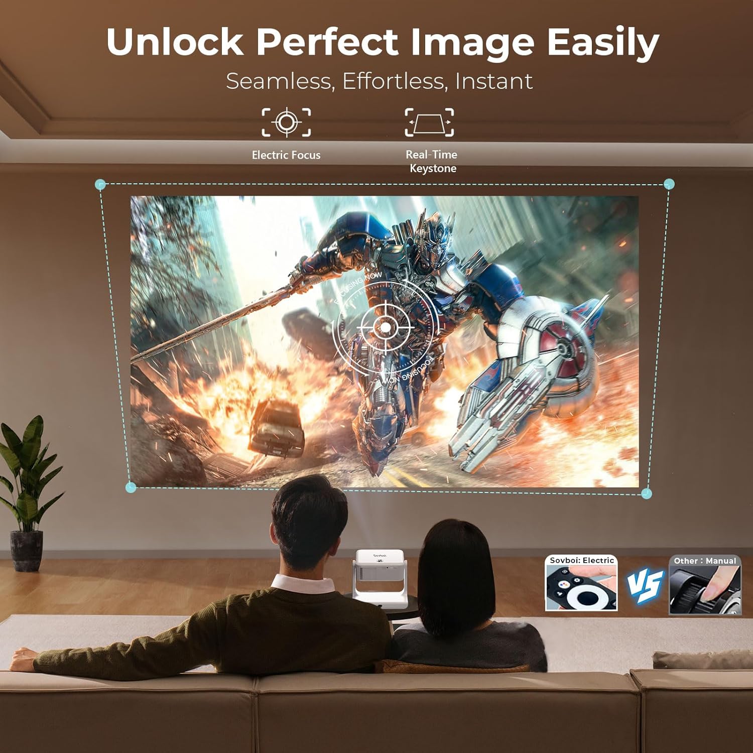 [1200 ANSI/Google Store/Voice Control] 4K Outdoor Smart Projector with WiFi6 and Bluetooth, 10,000+ Apps, Portable Proyector, Sovboi 1080P Audio Phone Movie Home [180° Stand & 300 ''Display] image 5