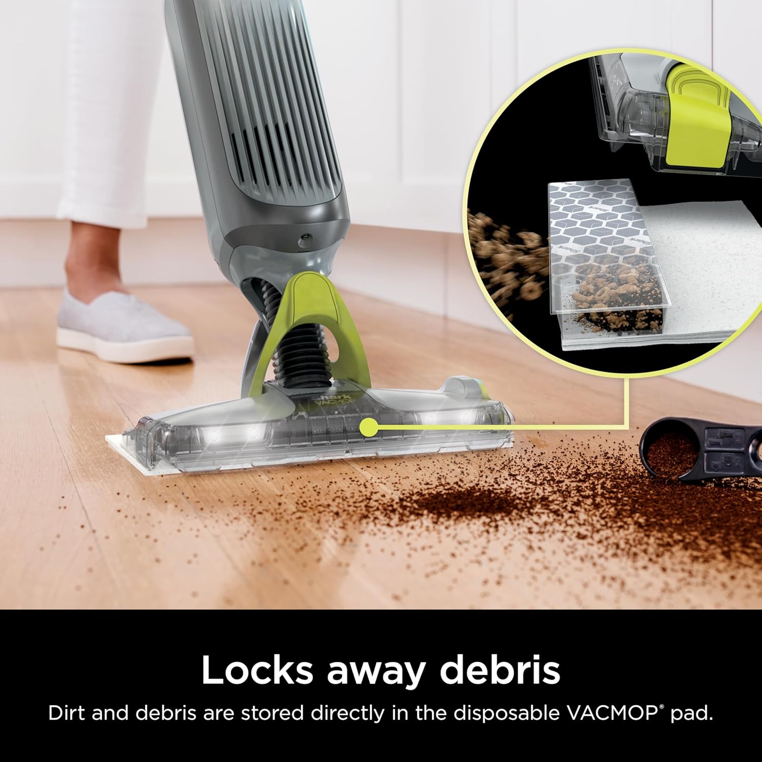 Shark VACMOP Pro Cordless Hard Floor Cleaner, Vacuum and Spray Mop, Powerful Suction, Lightweight, LED Headlights, Includes 4 Disposable Pads, 12oz Multi-surface Cleaning Solution, Gray, VM252 image 4