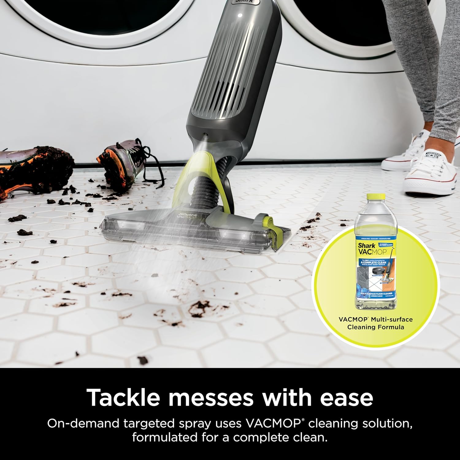 Shark VACMOP Pro Cordless Hard Floor Cleaner, Vacuum and Spray Mop, Powerful Suction, Lightweight, LED Headlights, Includes 4 Disposable Pads, 12oz Multi-surface Cleaning Solution, Gray, VM252 image 8