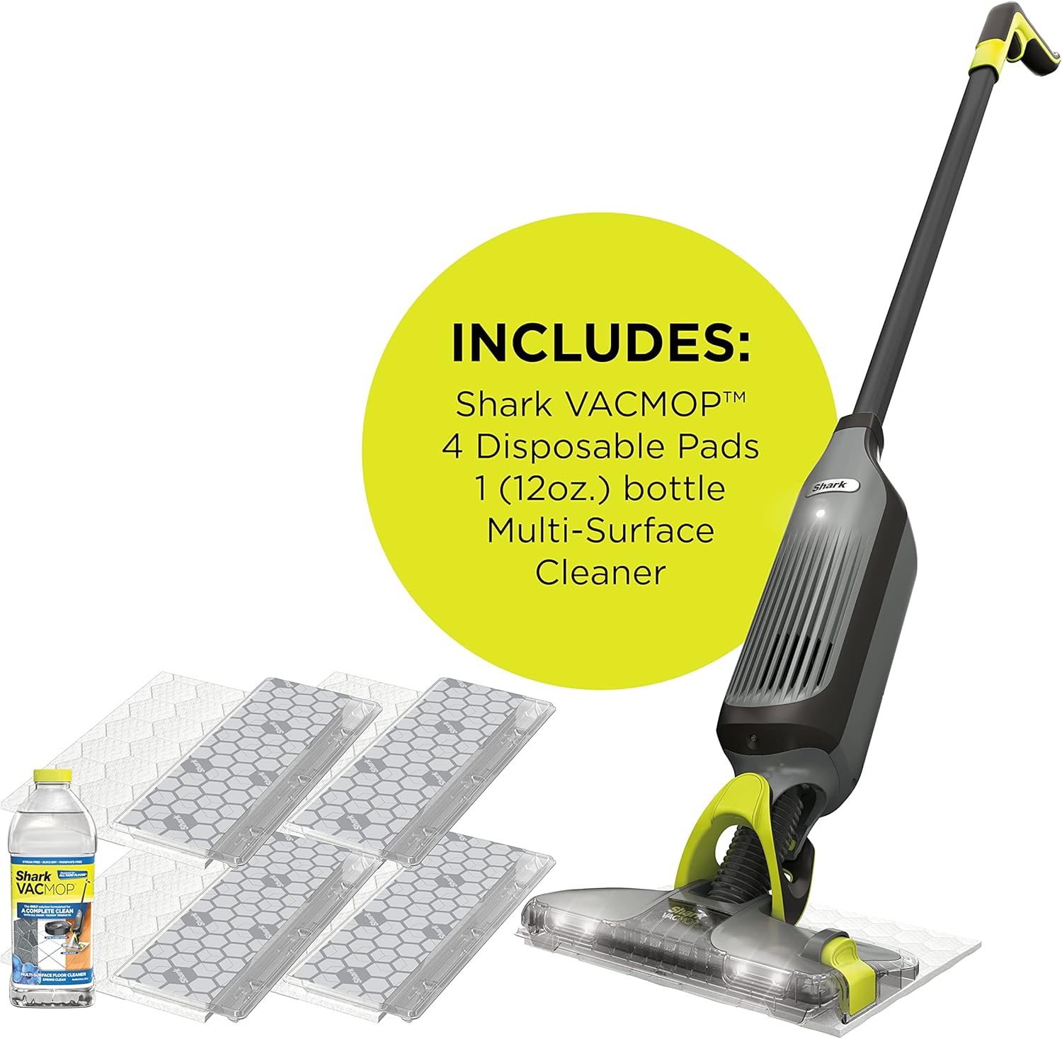 Shark VACMOP Pro Cordless Hard Floor Cleaner, Vacuum and Spray Mop, Powerful Suction, Lightweight, LED Headlights, Includes 4 Disposable Pads, 12oz Multi-surface Cleaning Solution, Gray, VM252 image 11
