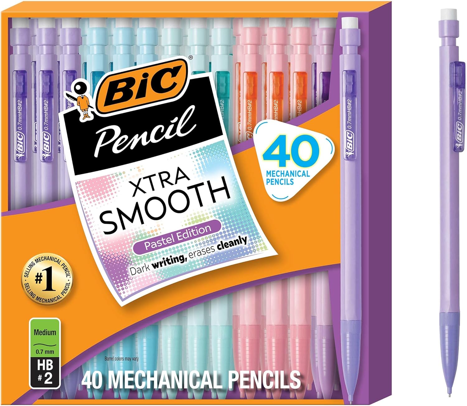 BIC Xtra-Smooth Pastel Mechanical Pencils with Erasers, Medium Point (0.7mm), 40-Count Pack, Bulk Mechanical Pencils for School or Office Supplies image 1