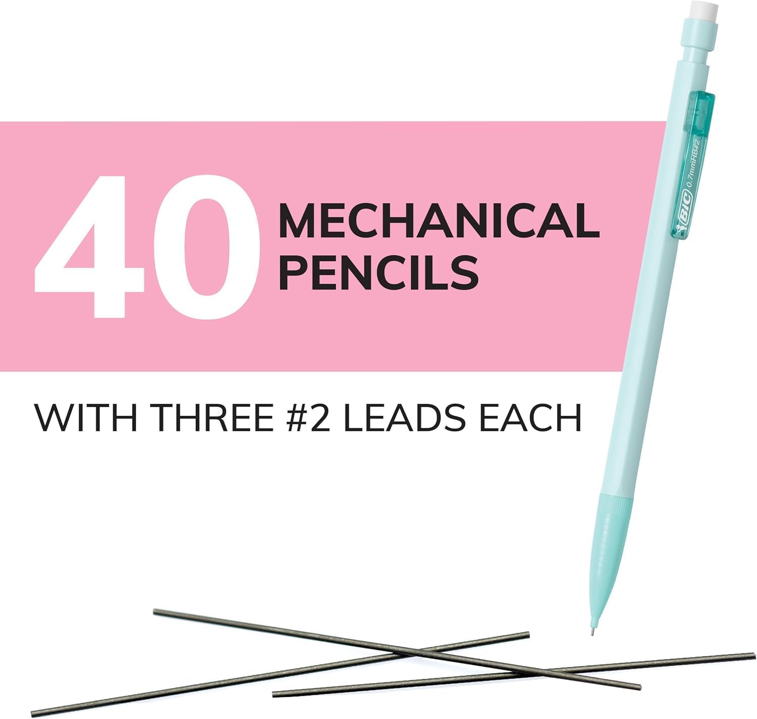 BIC Xtra-Smooth Pastel Mechanical Pencils with Erasers, Medium Point (0.7mm), 40-Count Pack, Bulk Mechanical Pencils for School or Office Supplies image 8