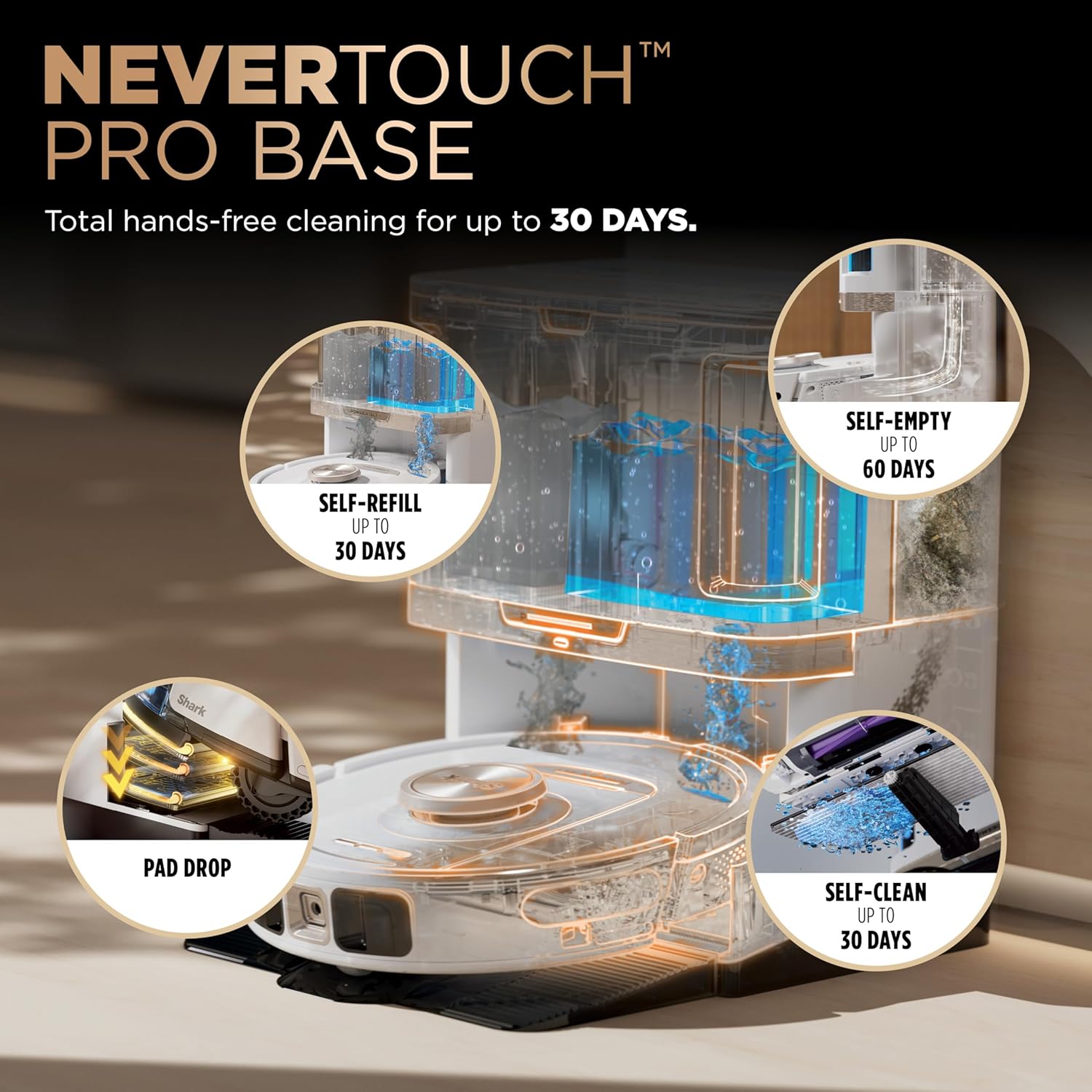 Shark Robot Vacuum & Mop Combo, PowerDetect NeverTouch Pro,Self-Emptying,Self-Refill with Self-Clean Pad Wash & Dry, 60-Day Debris Capacity,30-Day Refill Tank, 5PowerDetect Technologies,White,AV2800ZE image 3