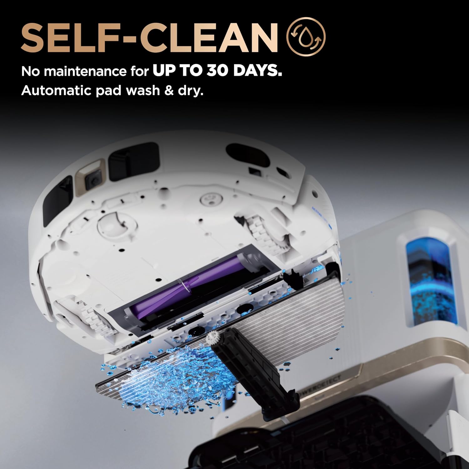 Shark Robot Vacuum & Mop Combo, PowerDetect NeverTouch Pro,Self-Emptying,Self-Refill with Self-Clean Pad Wash & Dry, 60-Day Debris Capacity,30-Day Refill Tank, 5PowerDetect Technologies,White,AV2800ZE image 8