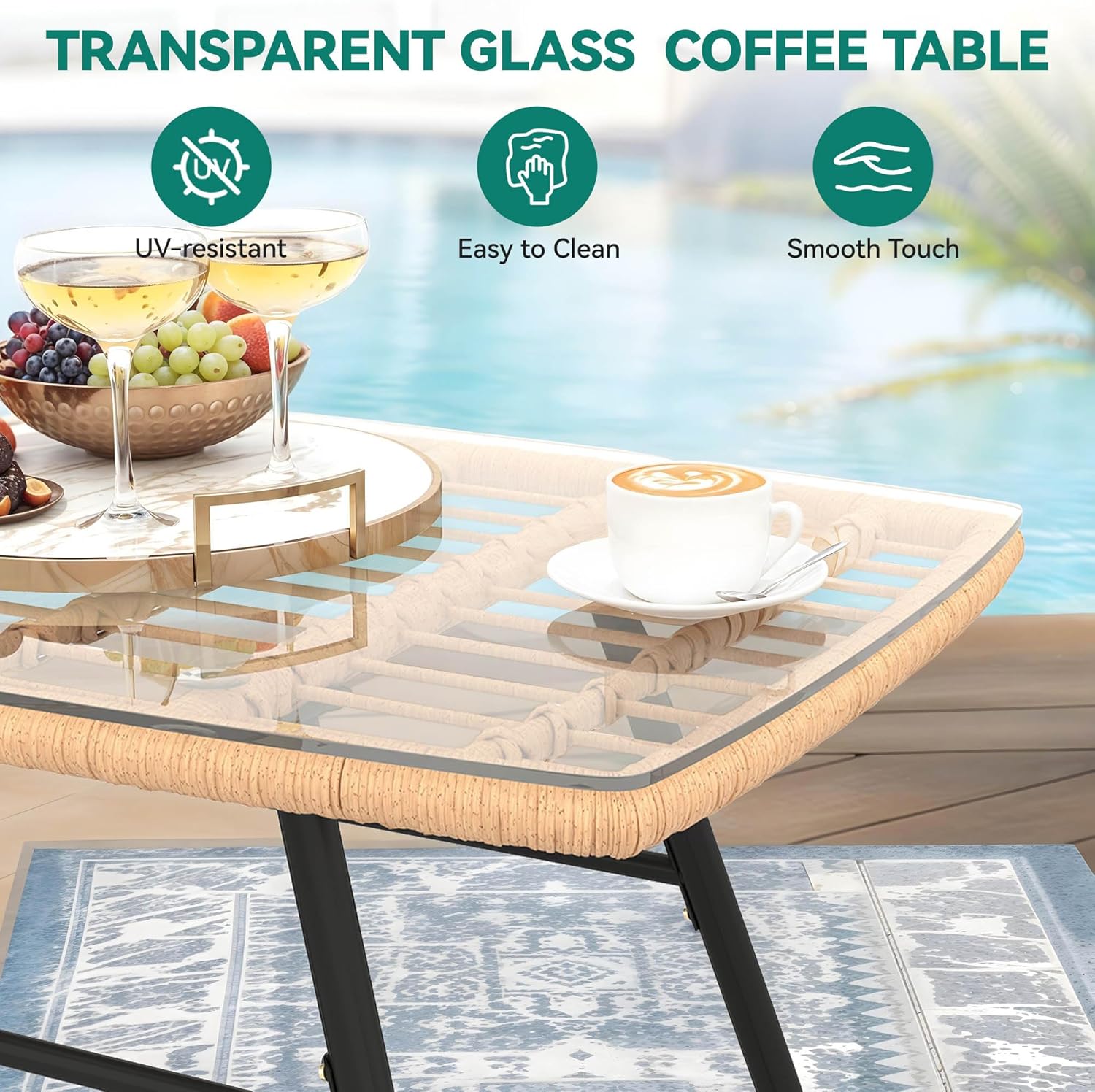 YITAHOME 4-Piece Patio Furniture Wicker Outdoor Bistro Set, All-Weather Rattan Conversation Loveseat Chairs for Backyard, Balcony and Deck with Soft Cushions and Metal Table, Light Brown+Black image 7