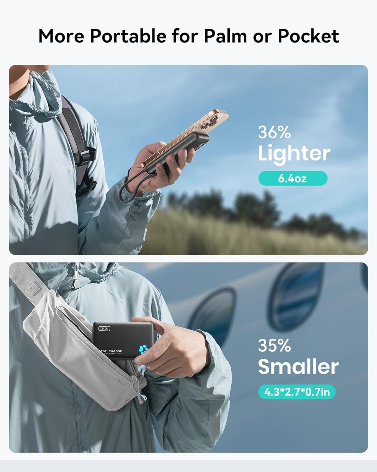 INIU Portable Charger, Lightest 10000mAh 45W PD Power Bank, USB C in&Out Fast Charging Battery Pack, External Phone Powerbank Compatible with iPhone 16 15 14 13 Samsung S22 S21 Google iPad etc image 5