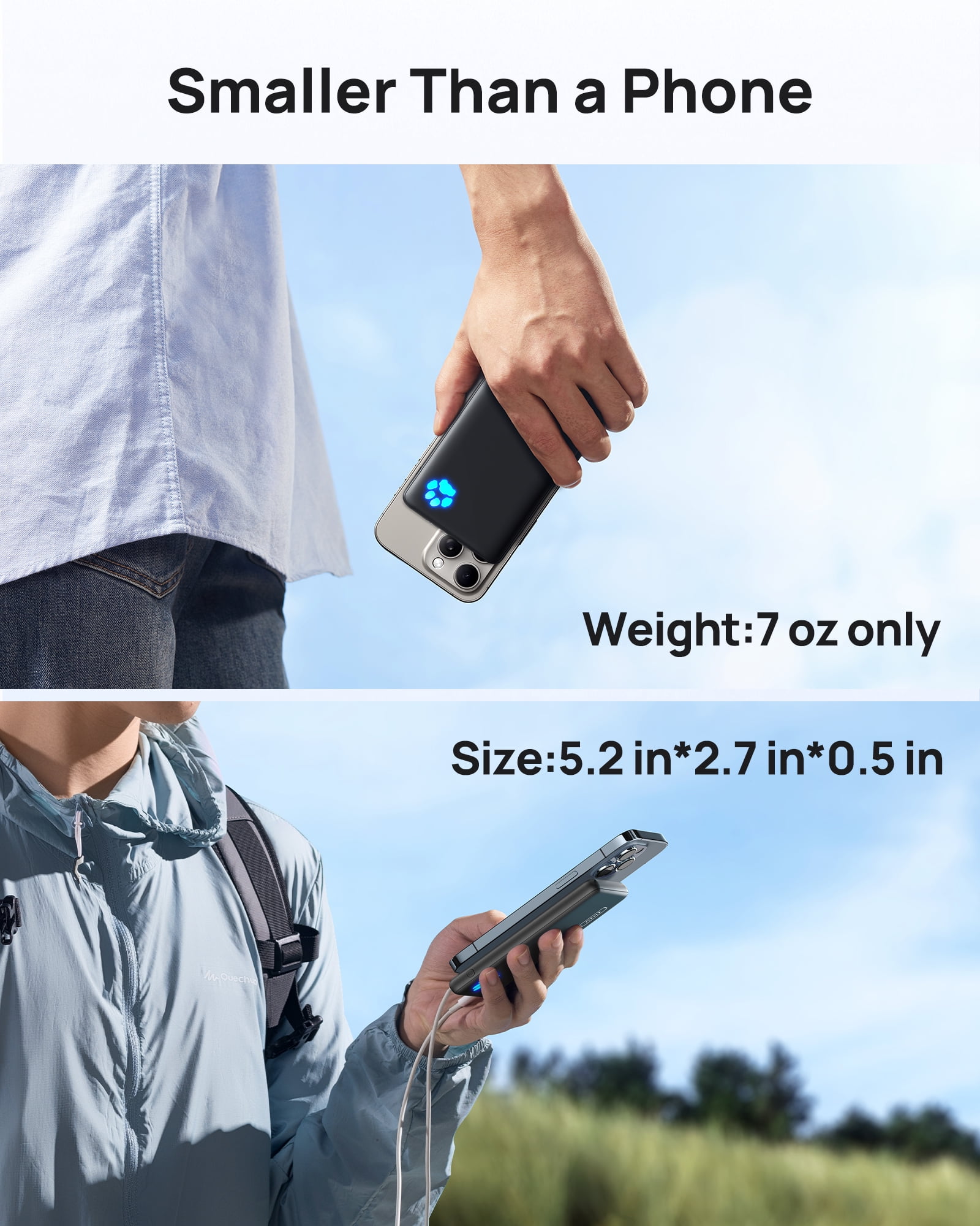 INIU 10000mAh Power Bank, Slimmest 15W Portable Charger Compatible with iPhone & Samsung, High-Speed Charging Battery Pack, USB-C Cables, Black image 4