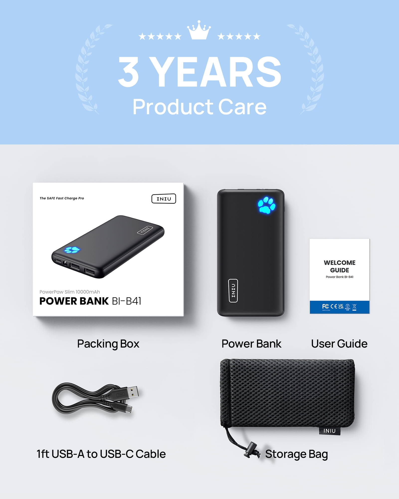 INIU 10000mAh Power Bank, Slimmest 15W Portable Charger Compatible with iPhone & Samsung, High-Speed Charging Battery Pack, USB-C Cables, Black image 6