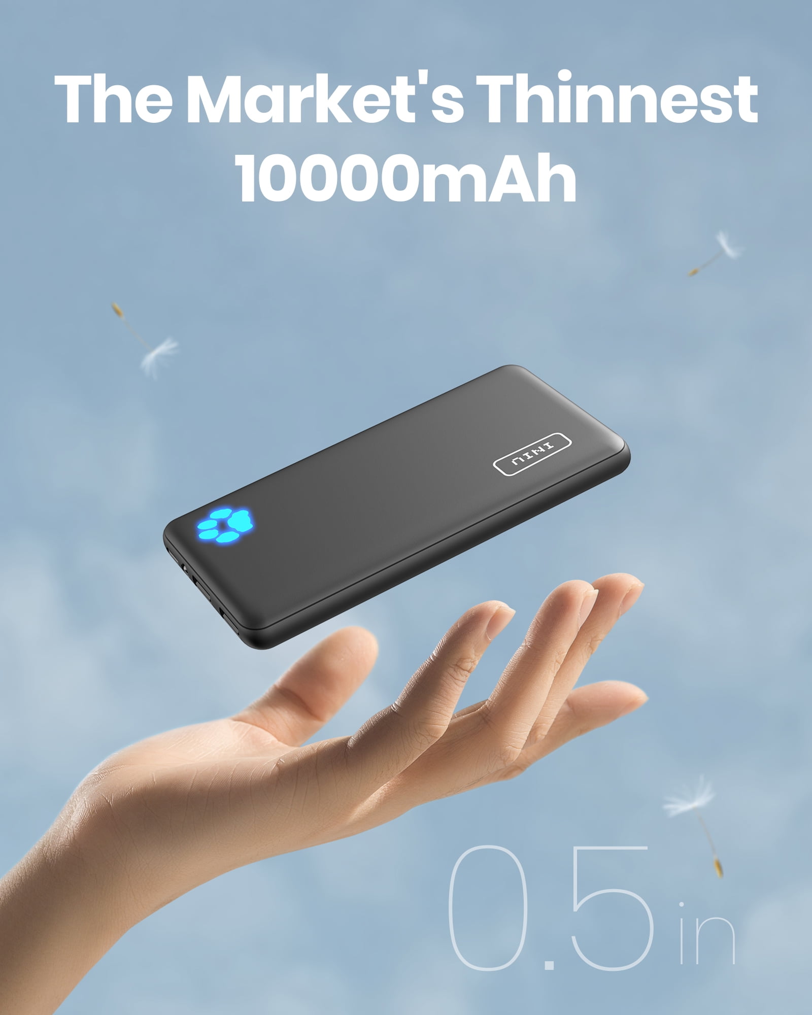 INIU 10000mAh Power Bank, Slimmest 15W Portable Charger Compatible with iPhone & Samsung, High-Speed Charging Battery Pack, USB-C Cables, Black image 8