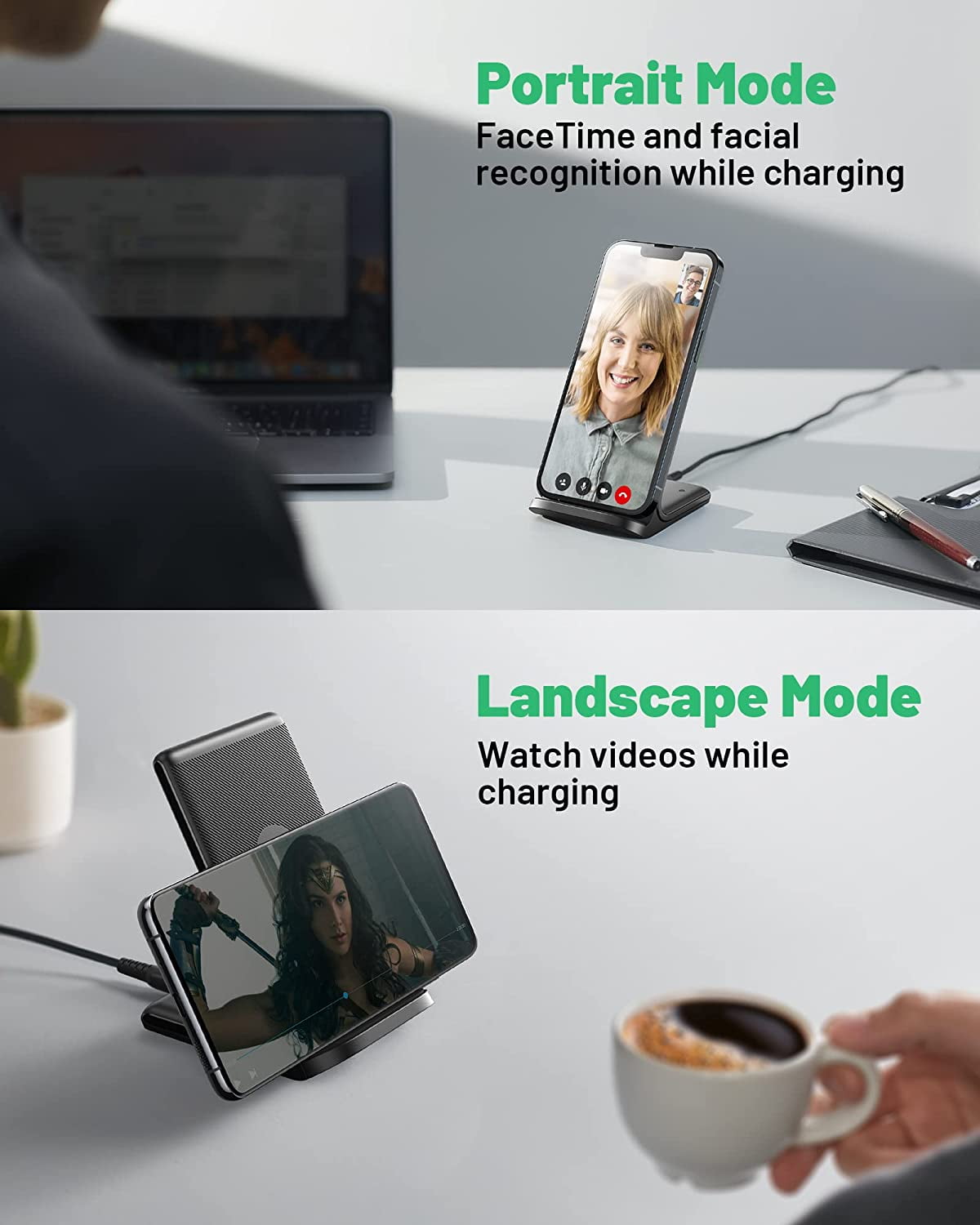 INIU Wireless Charger, 15W Fast Charging Station with Adaptive Light for iPhone and Samsung, Black image 6