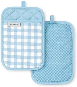 KitchenAid Gingham Pot Holder 2-Pack Set, Blue Velvet, 7"x10" image 1