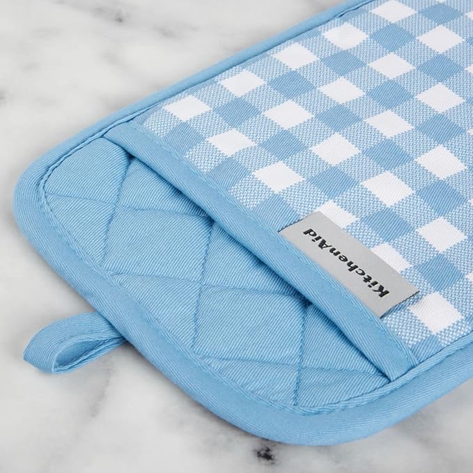 KitchenAid Gingham Pot Holder 2-Pack Set, Blue Velvet, 7"x10" image 3