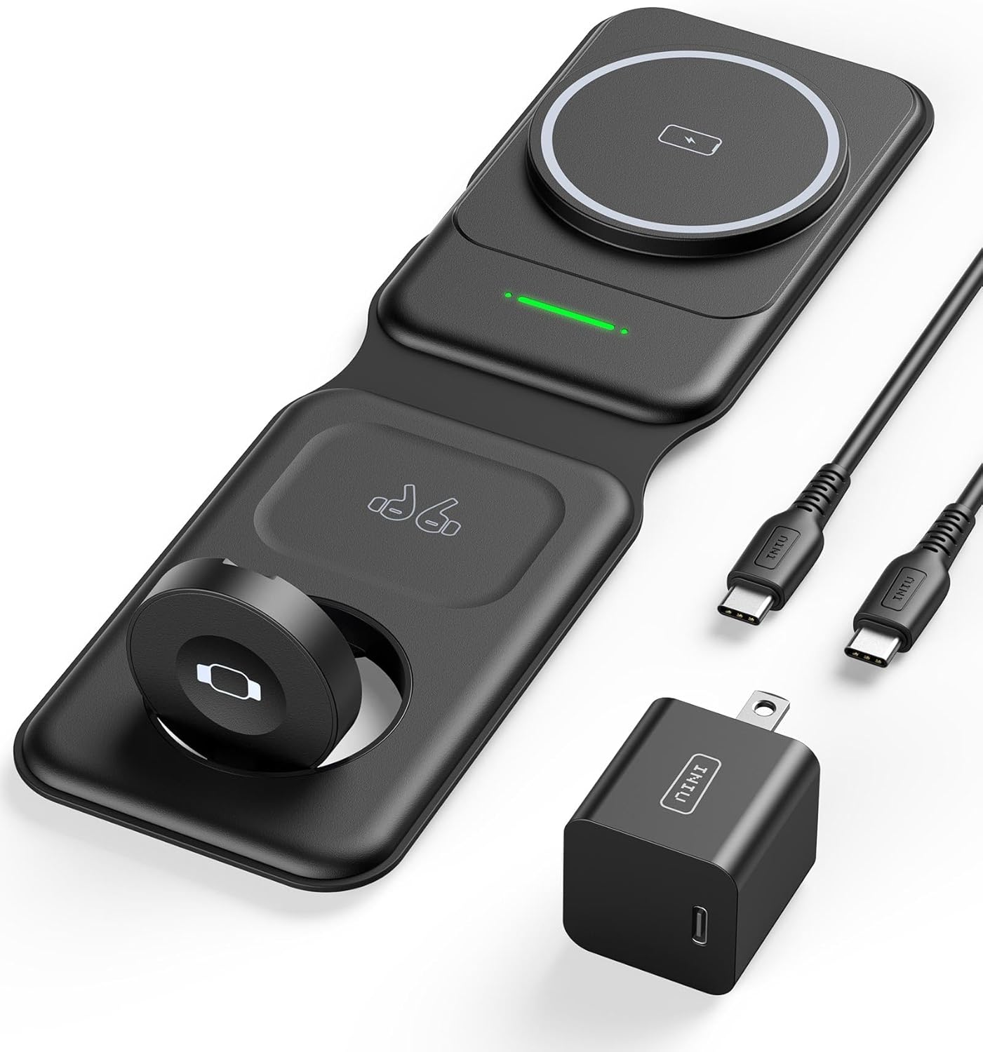 INIU 3 in 1 Charging Station Multiple Devices for Apple, 15W Magnetic Foldable Travel Wireless Charger for iPhone 16 pro max 15 14 13 12 Series, iWatch 10 9 8 SE/Ultra Series, AirPods 4 3 2 pro image 1
