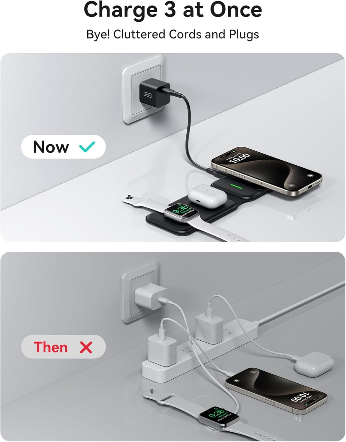 INIU 3 in 1 Charging Station Multiple Devices for Apple, 15W Magnetic Foldable Travel Wireless Charger for iPhone 16 pro max 15 14 13 12 Series, iWatch 10 9 8 SE/Ultra Series, AirPods 4 3 2 pro image 3