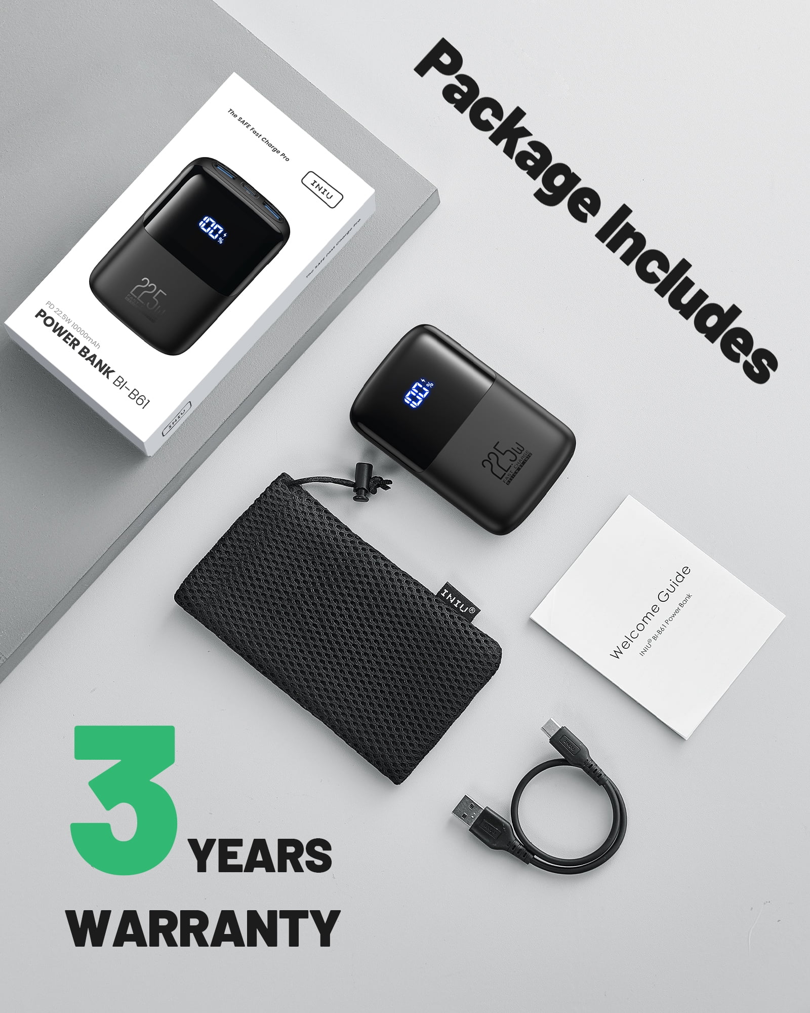 INIU Portable Charger, Smallest 22.5W 10000mAh Fast Charging Power Bank for iPhone & Samsung, Black image 3