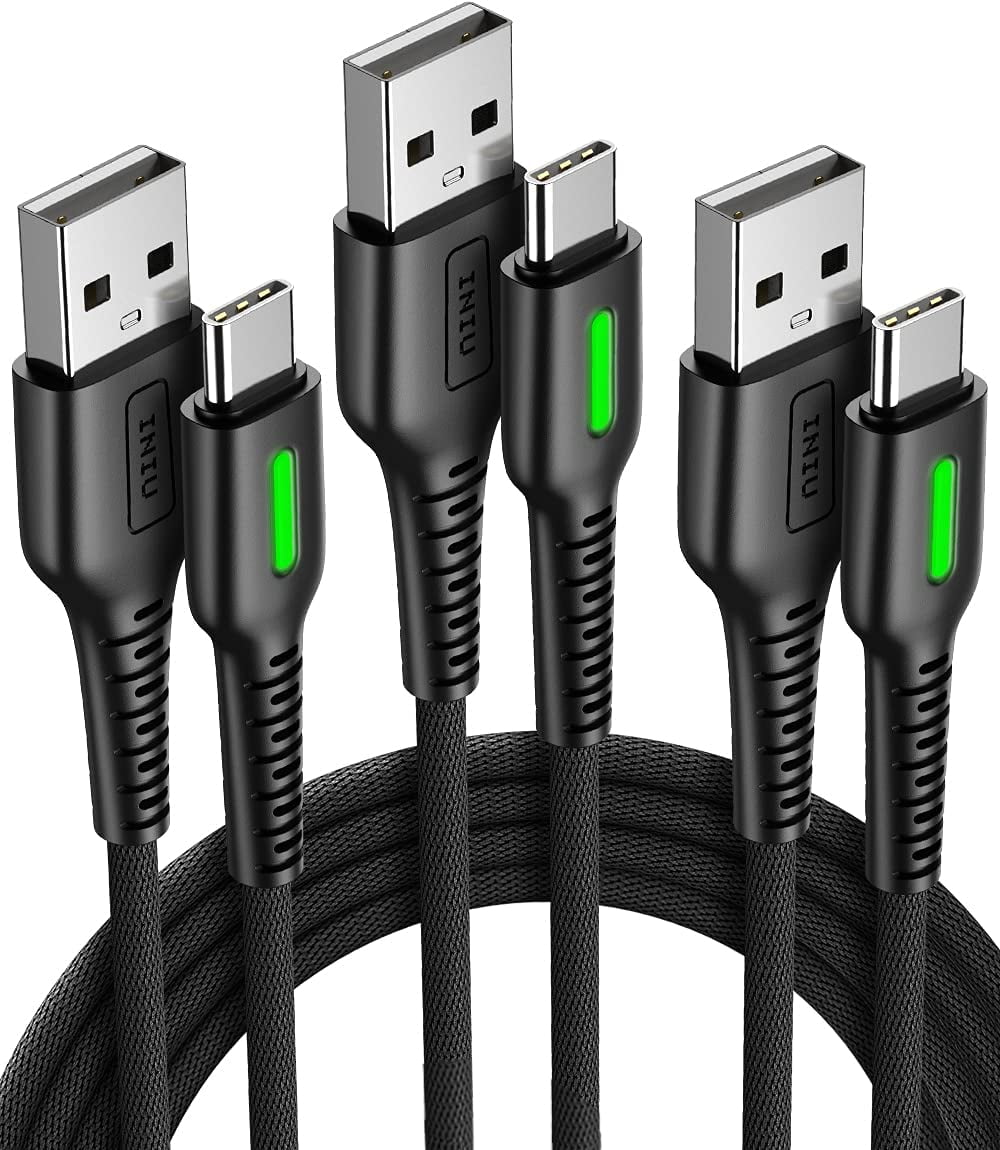 INIU USB C Cable [3 Pack, 6.6ft*2+1.6ft], 3.1A QC Nylon Braided Fast Charging Cord for Samsung iPhone, Black image 1