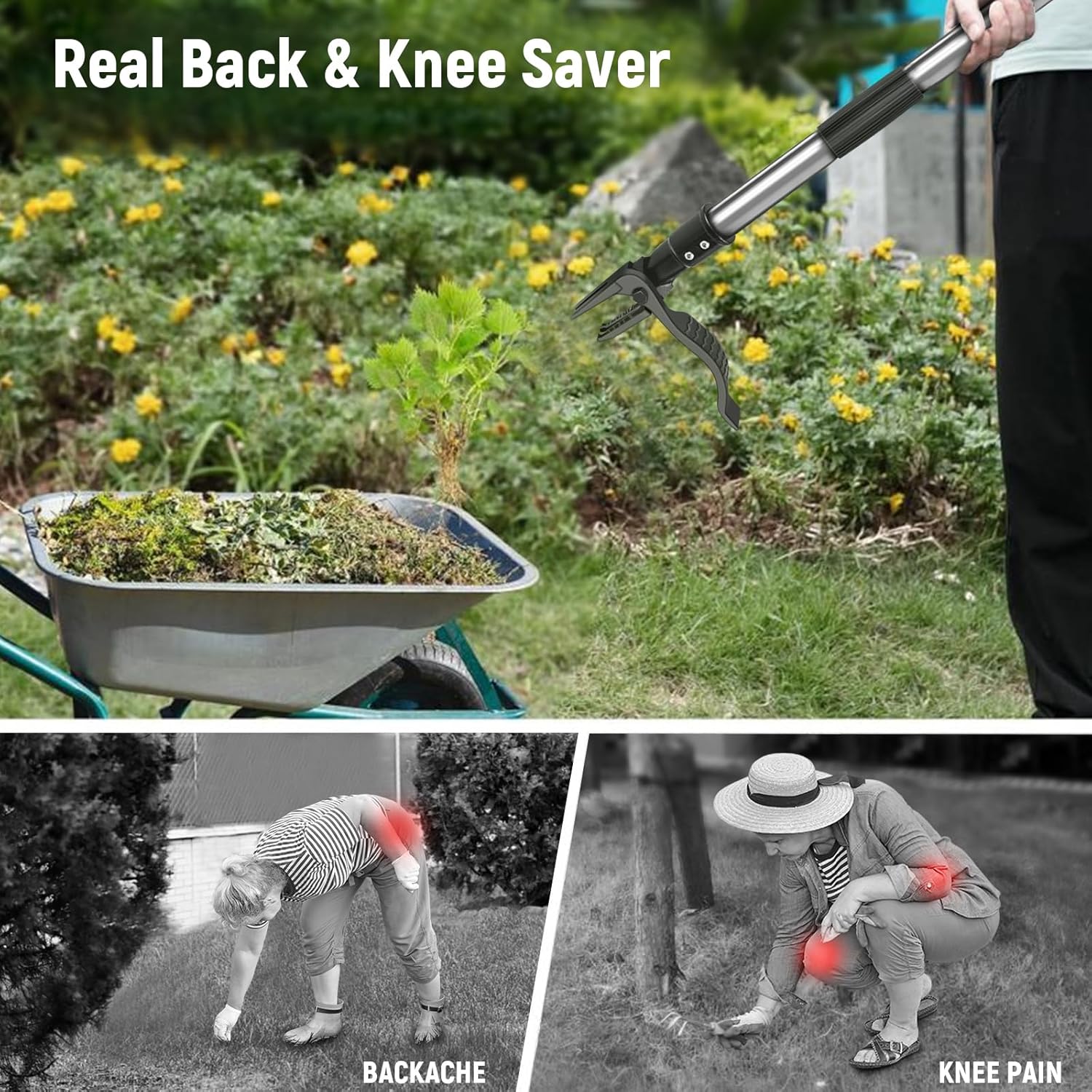 GOXAWEE Weed Puller Tool, 4-Claw Stand Up Weeder with Adjustable 46” Handle for Remove Weeds Without Bending, Pulling or Kneeling image 6