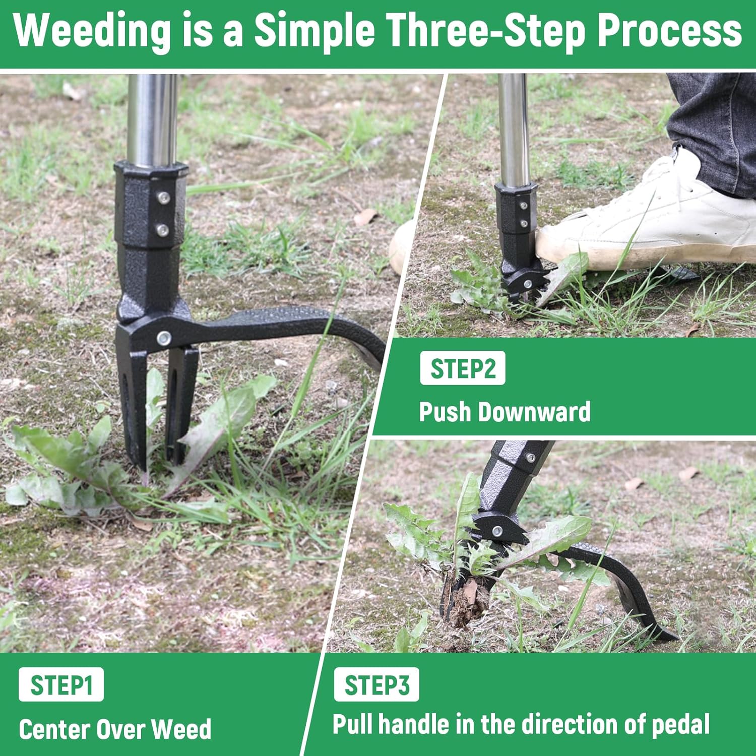 GOXAWEE Weed Puller Tool, 4-Claw Stand Up Weeder with Adjustable 46” Handle for Remove Weeds Without Bending, Pulling or Kneeling image 8
