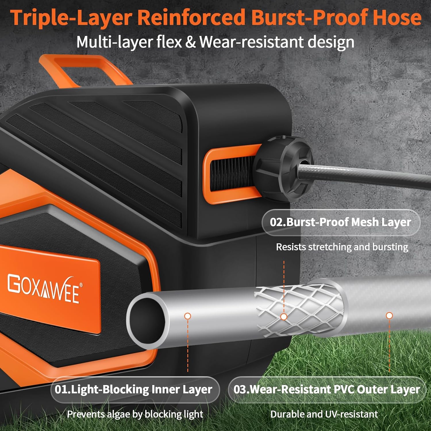 GOXAWEE Retractable Garden Hose Reel, 1/2" x 100 ft Upgraded UV Resistant Water Hose Reel Wall Mounted, Any Length Lock, Automatic Rewind, 180°Swivel Metal Bracket, Orange image 5