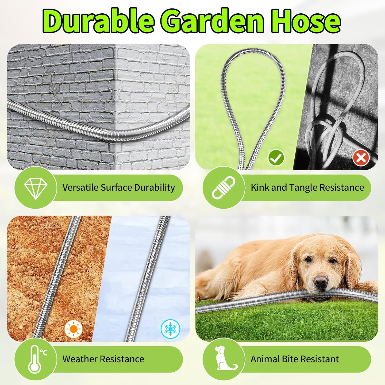 GOXAWEE Garden Hose 50FT, Stainless Steel Heavy Duty Water Hose With 10 Function Nozzle, No-Kink, Tough & Flexible, Sturdy and Lightweight, Rust Proof for Yard, Outdoor, RV image 5