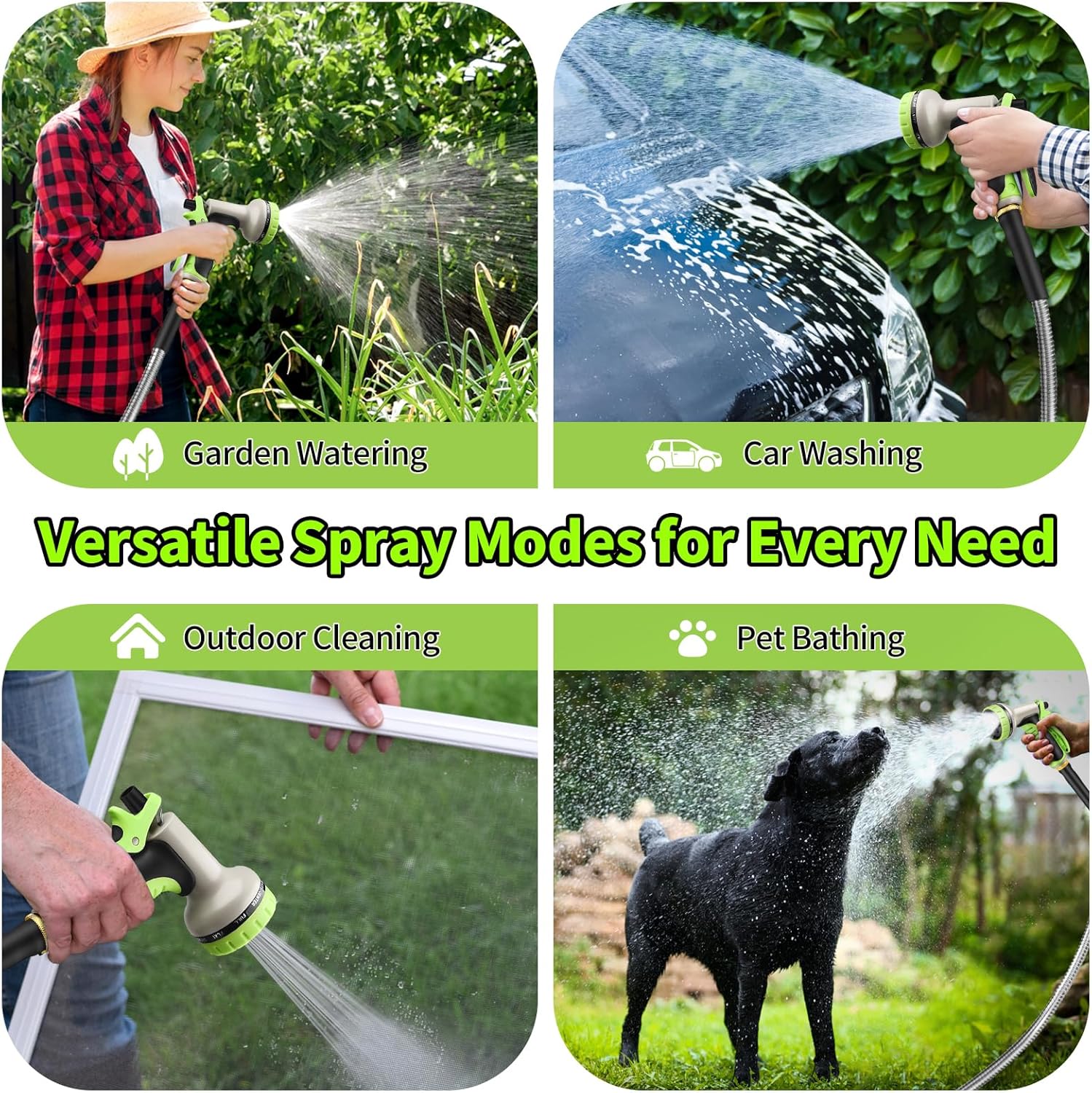 GOXAWEE Garden Hose 50FT, Stainless Steel Heavy Duty Water Hose With 10 Function Nozzle, No-Kink, Tough & Flexible, Sturdy and Lightweight, Rust Proof for Yard, Outdoor, RV image 6