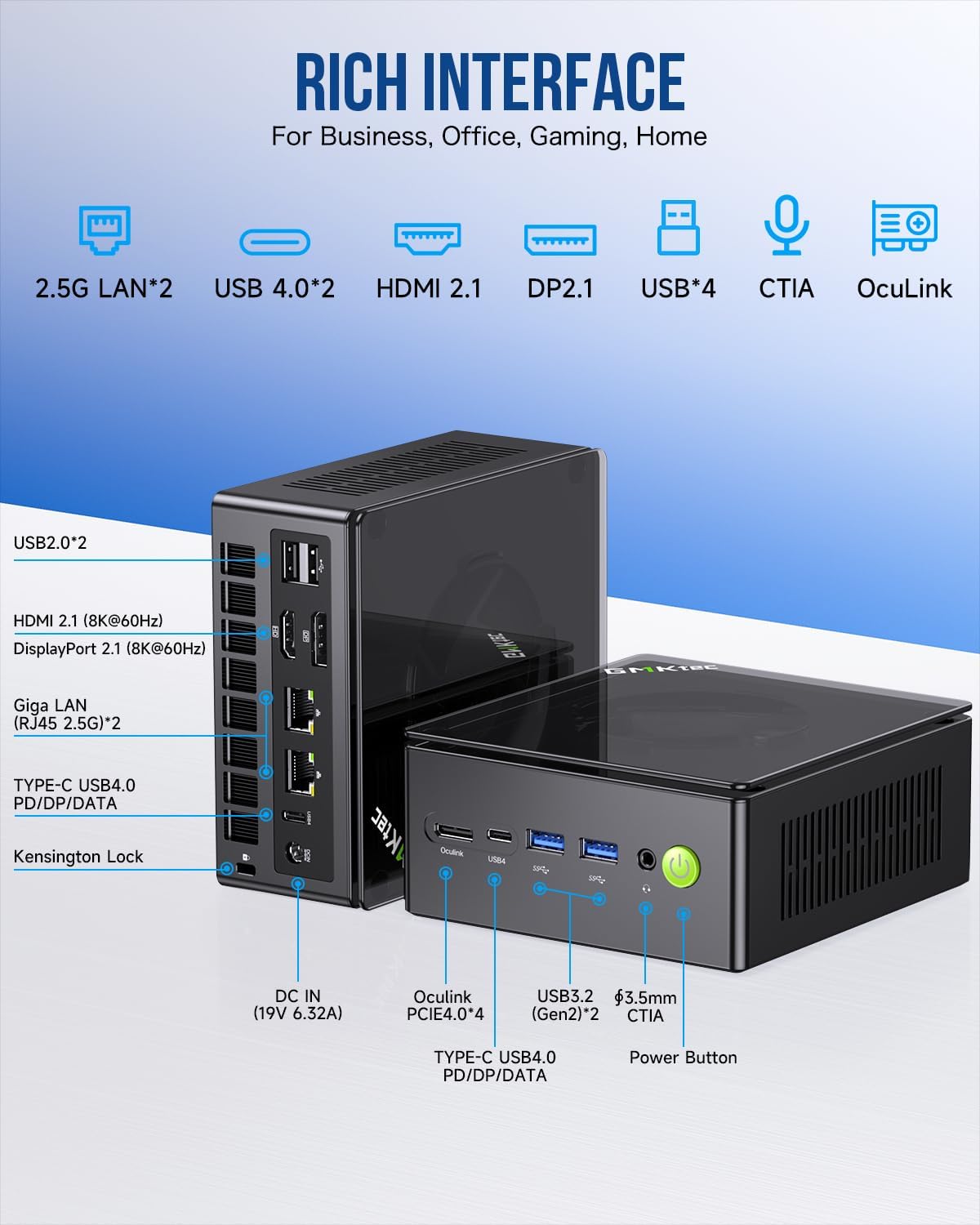 GMKtec Gaming Mini PC K8 Plus AMD Ryzen 7 8845HS(8C/16T, up to 5.1GHz) 32GB DDR5 RAM 1TB SSD, Desktop Computer Dual NIC 2.5G, HDMI 2.1, USB4 image 4