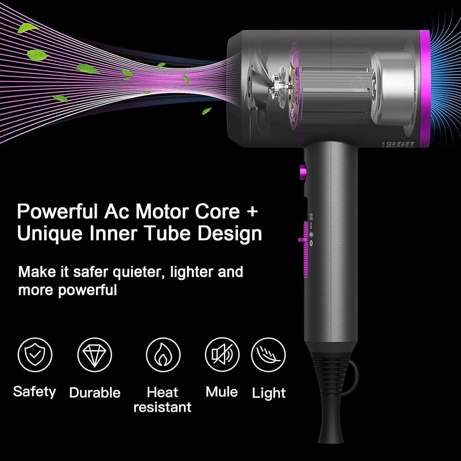 slopehill Professional Ionic Hair Dryer, Powerful 1800W Fast Drying Low Noise Blow Dryer with 2 Concentrator Nozzle 1 Diffuser Attachments for Home Salon Travel image 2
