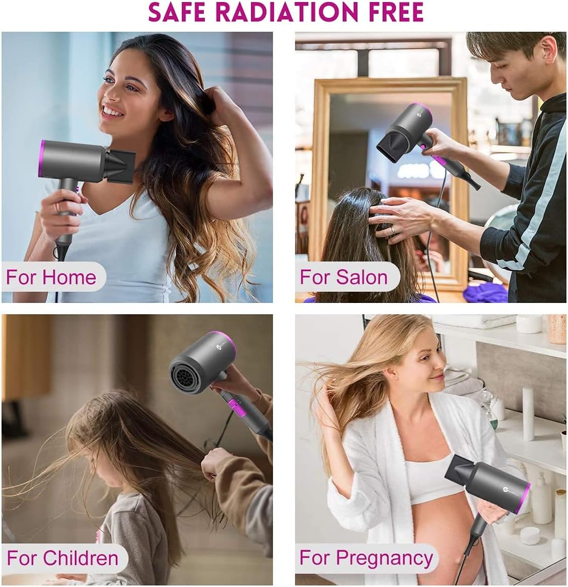 slopehill Professional Ionic Hair Dryer, Powerful 1800W Fast Drying Low Noise Blow Dryer with 2 Concentrator Nozzle 1 Diffuser Attachments for Home Salon Travel image 7