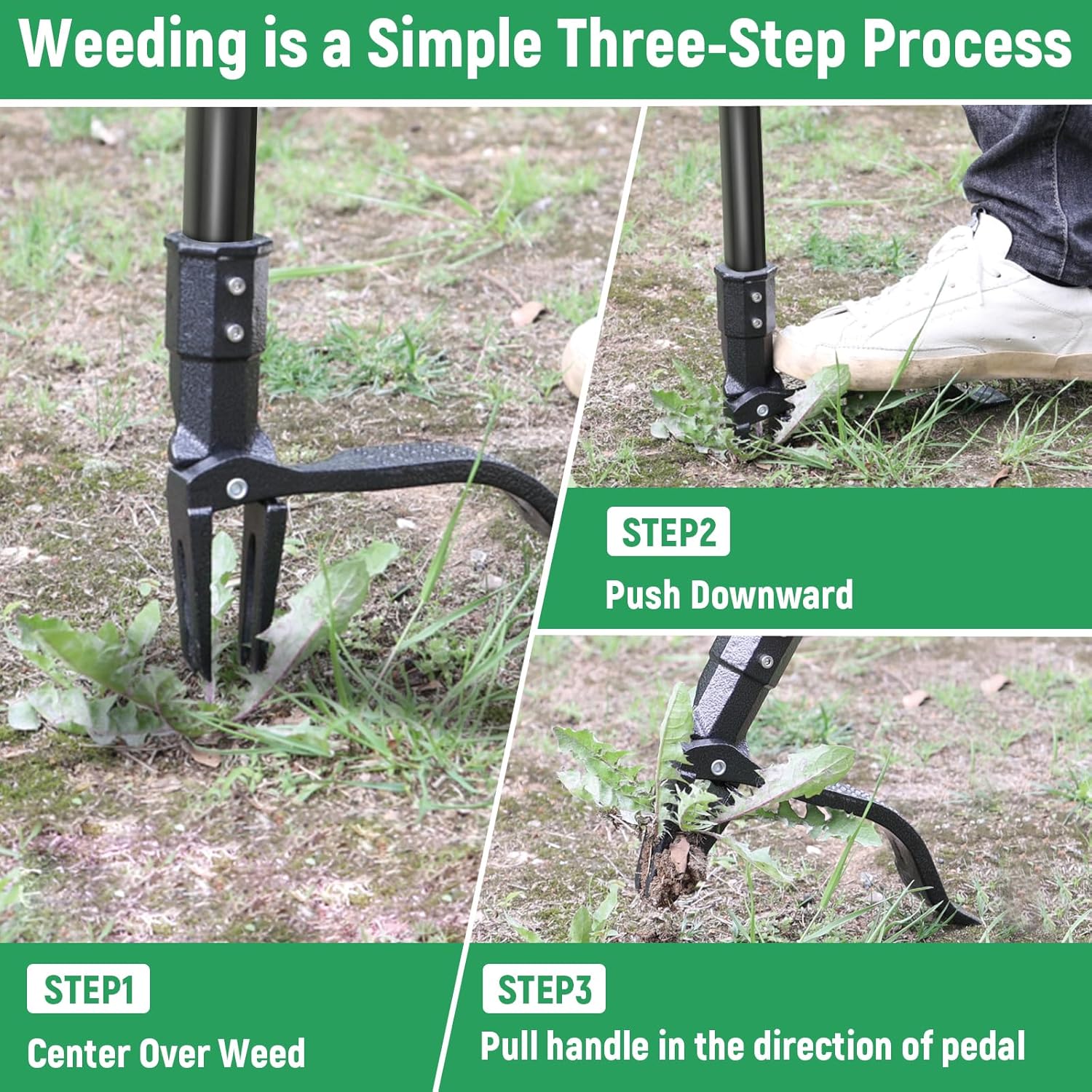 GOXAWEE Weed Puller Tool, 4-Claw Stand Up Weeder with Adjustable 46” Handle for Remove Weeds Without Bending, Pulling or Kneeling (45.5-INCH) image 8