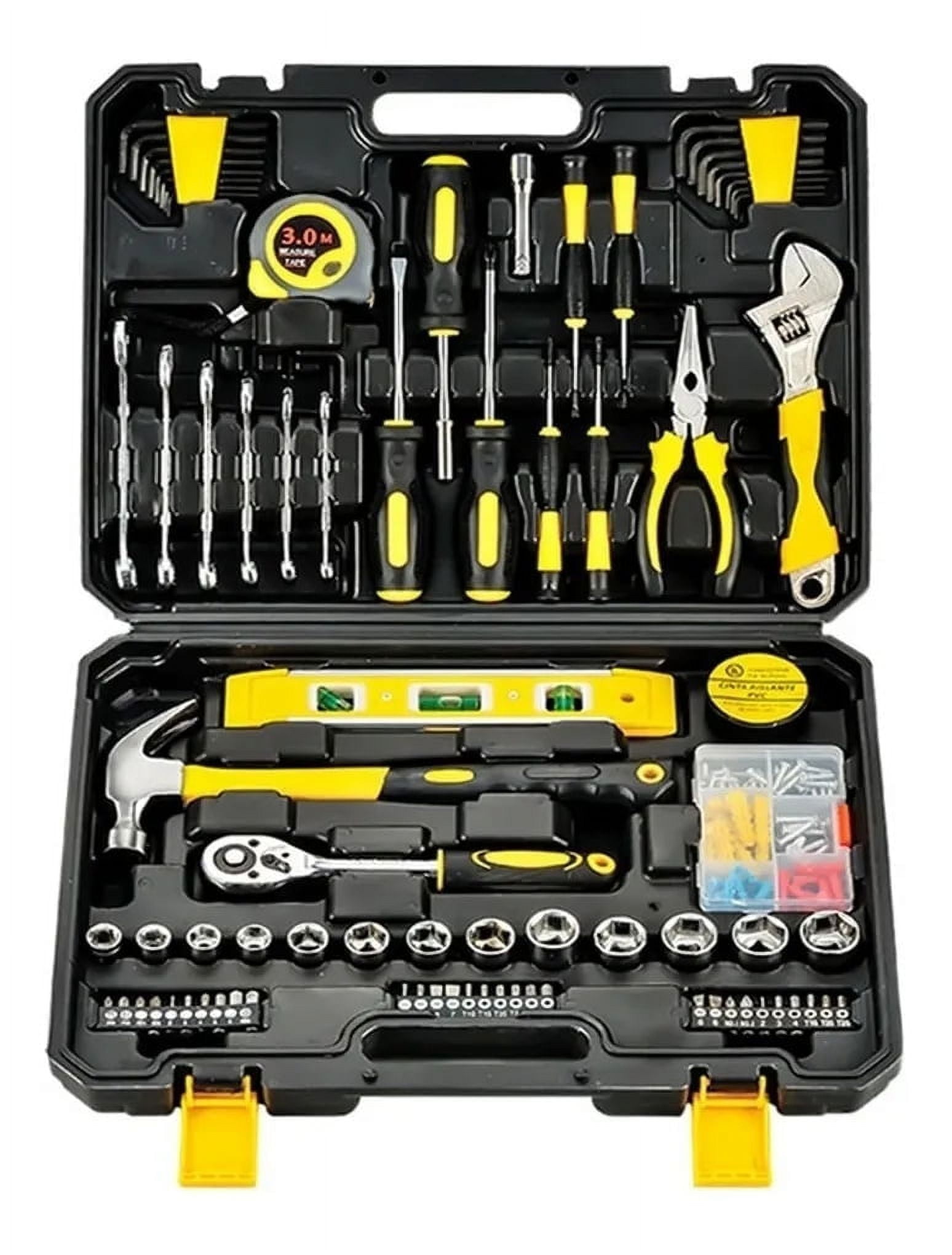 GOXAWEE 108-Piece Hand Tool Set, General Household Tool Kit with Plastic Storage Toolbox for Home Car Repair and DIY, G5239 image 1