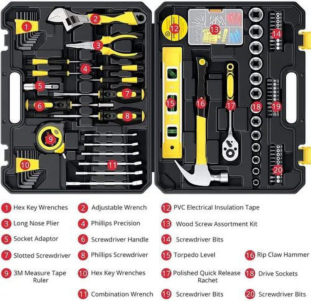 GOXAWEE 108-Piece Hand Tool Set, General Household Tool Kit with Plastic Storage Toolbox for Home Car Repair and DIY, G5239 image 8