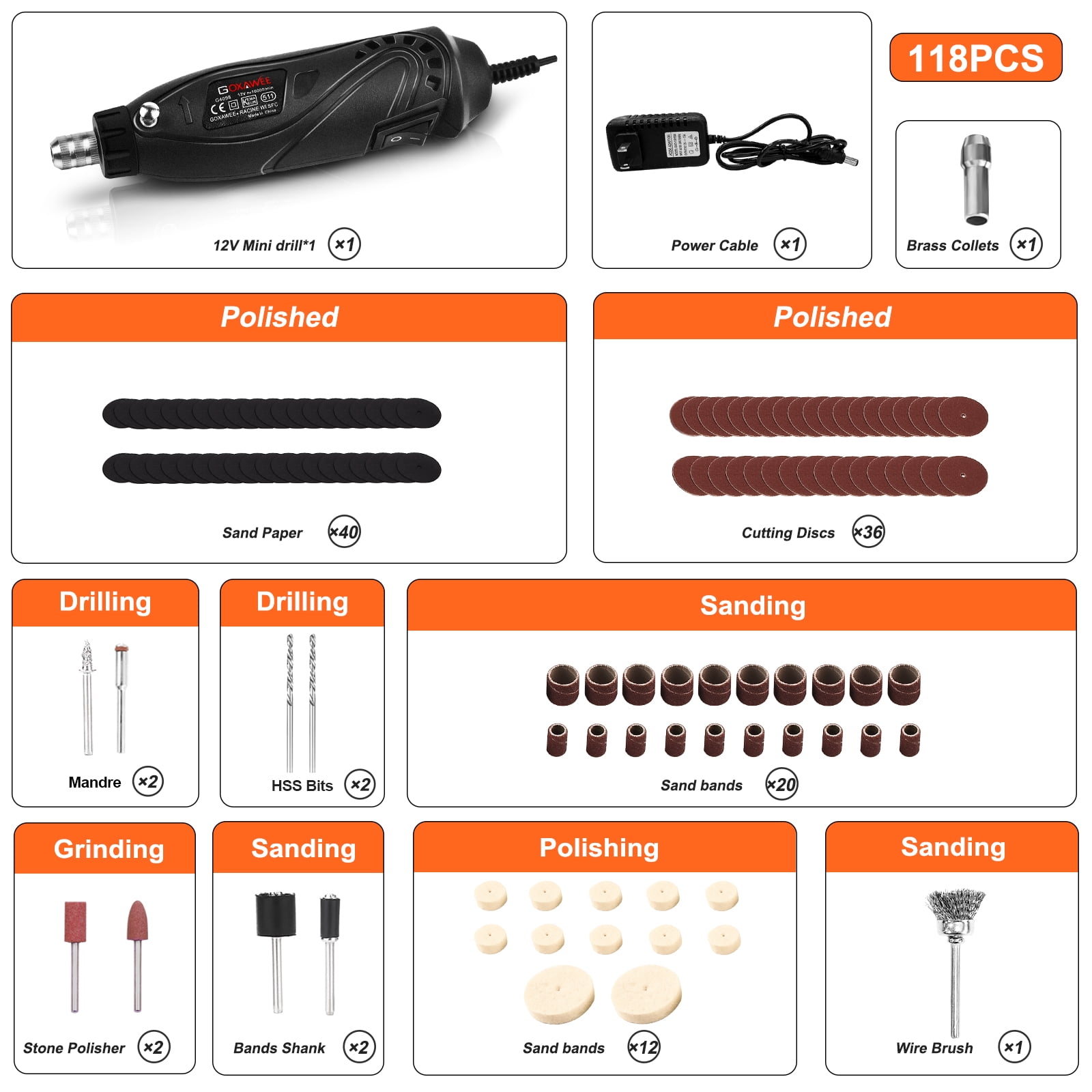GOXAWEE 18W Mini Corded Rotary Tool with 115 Pcs Accessories for DREMEL image 3