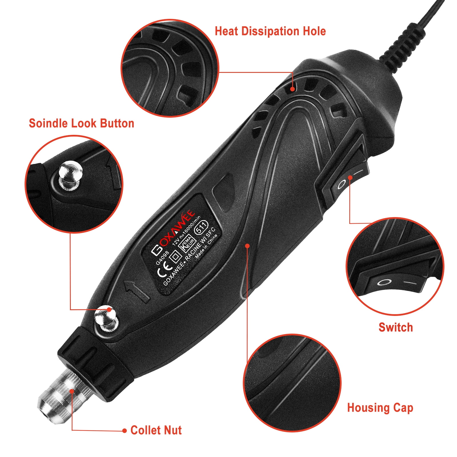 GOXAWEE 18W Mini Corded Rotary Tool with 115 Pcs Accessories for DREMEL image 6