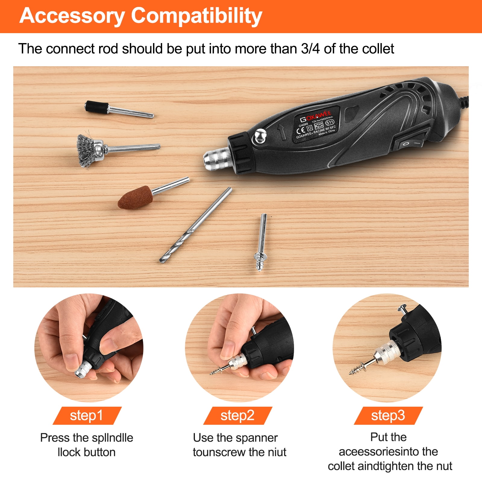GOXAWEE 18W Mini Corded Rotary Tool with 115 Pcs Accessories for DREMEL image 7