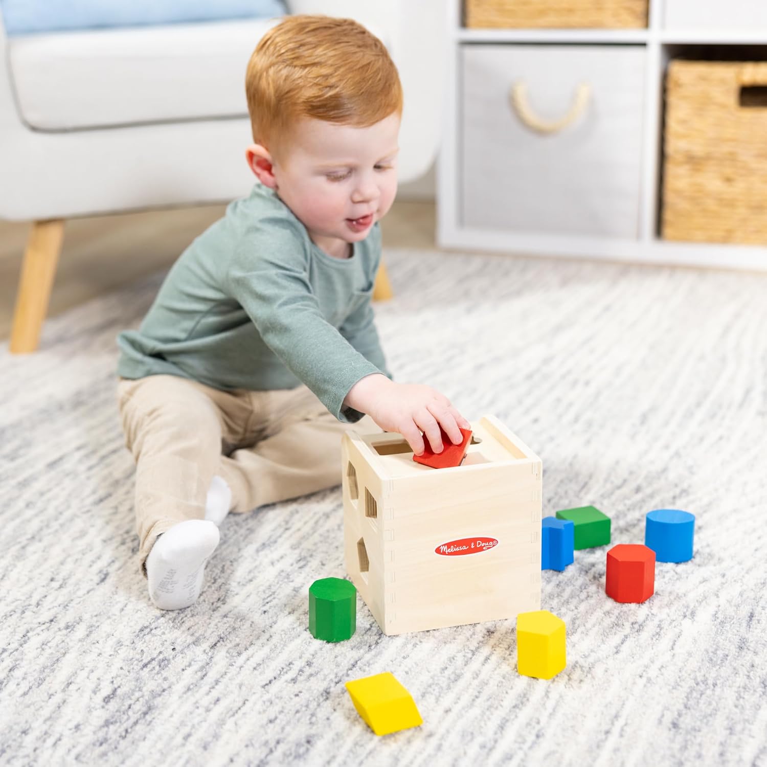Melissa & Doug Shape Sorting Cube - Classic Wooden Toy With 12 Shapes Classic Kids Toys, Wooden Toddler Toys, Shape Sorter For Toddlers Ages 2+ image 2