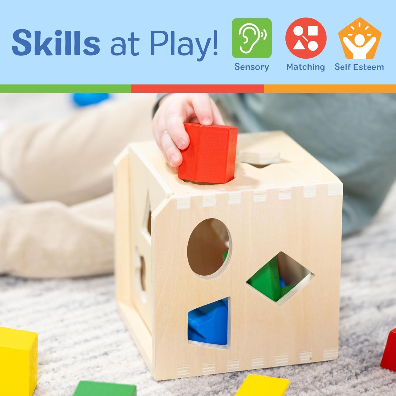 Melissa & Doug Shape Sorting Cube - Classic Wooden Toy With 12 Shapes Classic Kids Toys, Wooden Toddler Toys, Shape Sorter For Toddlers Ages 2+ image 5