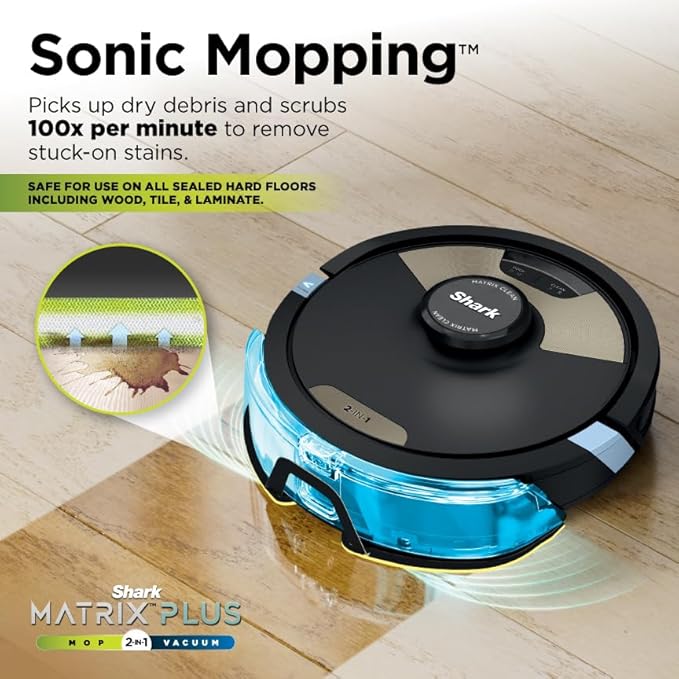 Shark Matrix Plus 2in1 Robot Vacuum & Mop with Sonic Mopping, Matrix Clean, Home Mapping, HEPA Bagless Self Empty Base, CleanEdge, for Pet Hair, WiFi, Black/Brass, AV2620WA image 3
