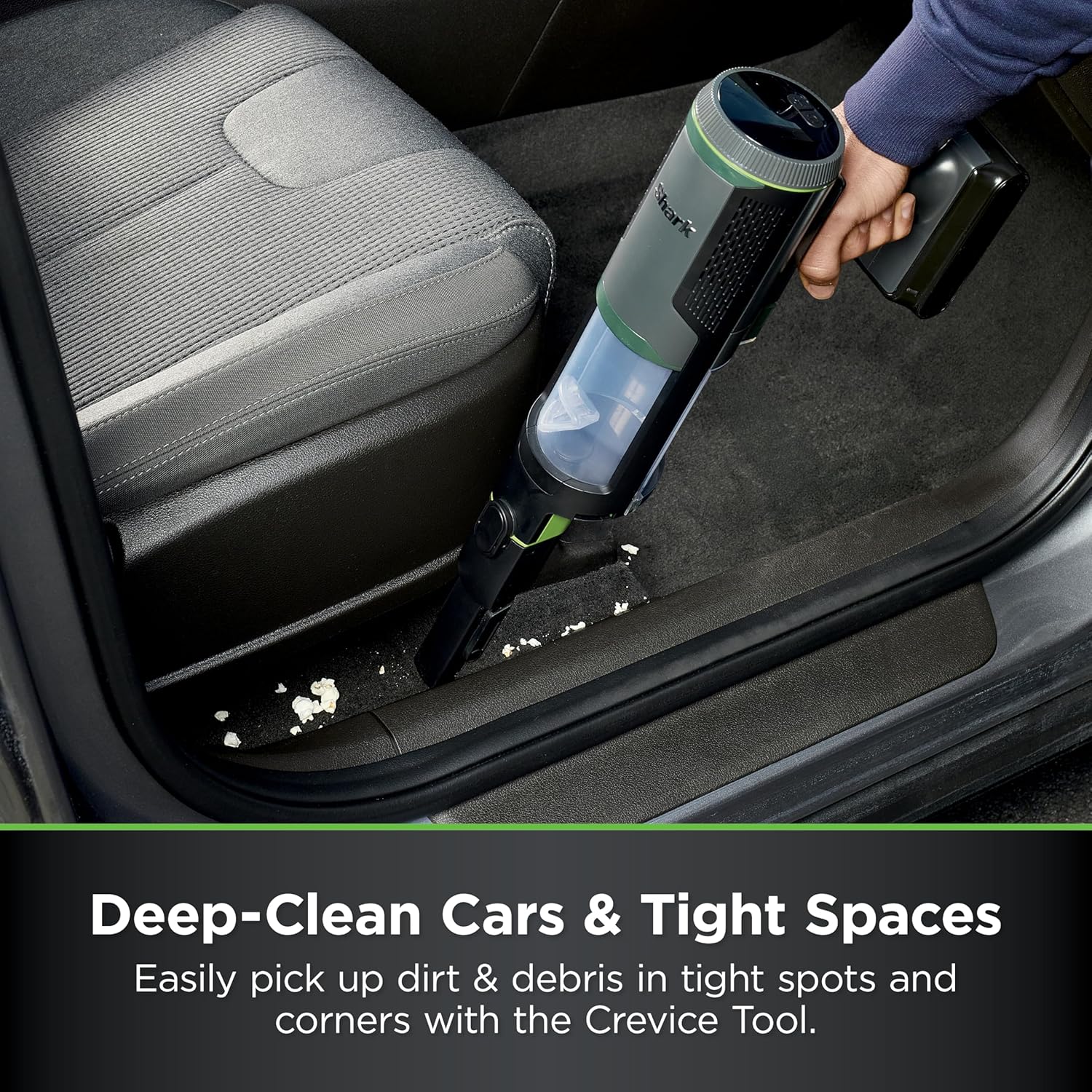 Shark PowerBoost Cordless 2-in-1 Car/Home Handheld PowerVac, Powerful Suction, 40 Minute Runtime, Portable, 3 Cleaning Modes, LED Screen, Furfins Tool, Duster Crevice Tool, Charcoal, BH102 image 6