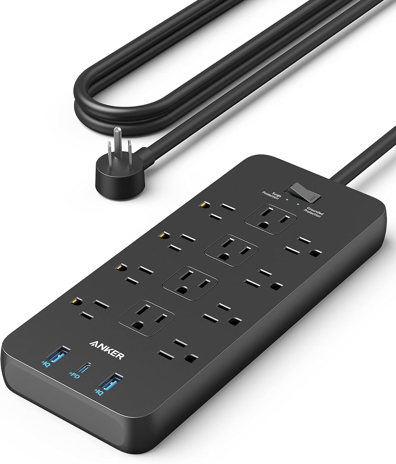 Anker Power Strip with 3 USB Ports, Surge Protector (2100J-10ft), 12 Outlets, 2 USB-A Ports and 1 USB-C Port, Works with iPhone 16/16 Plus/16 Pro/16 Pro Max, for Home, Office, TUV Listed image 1