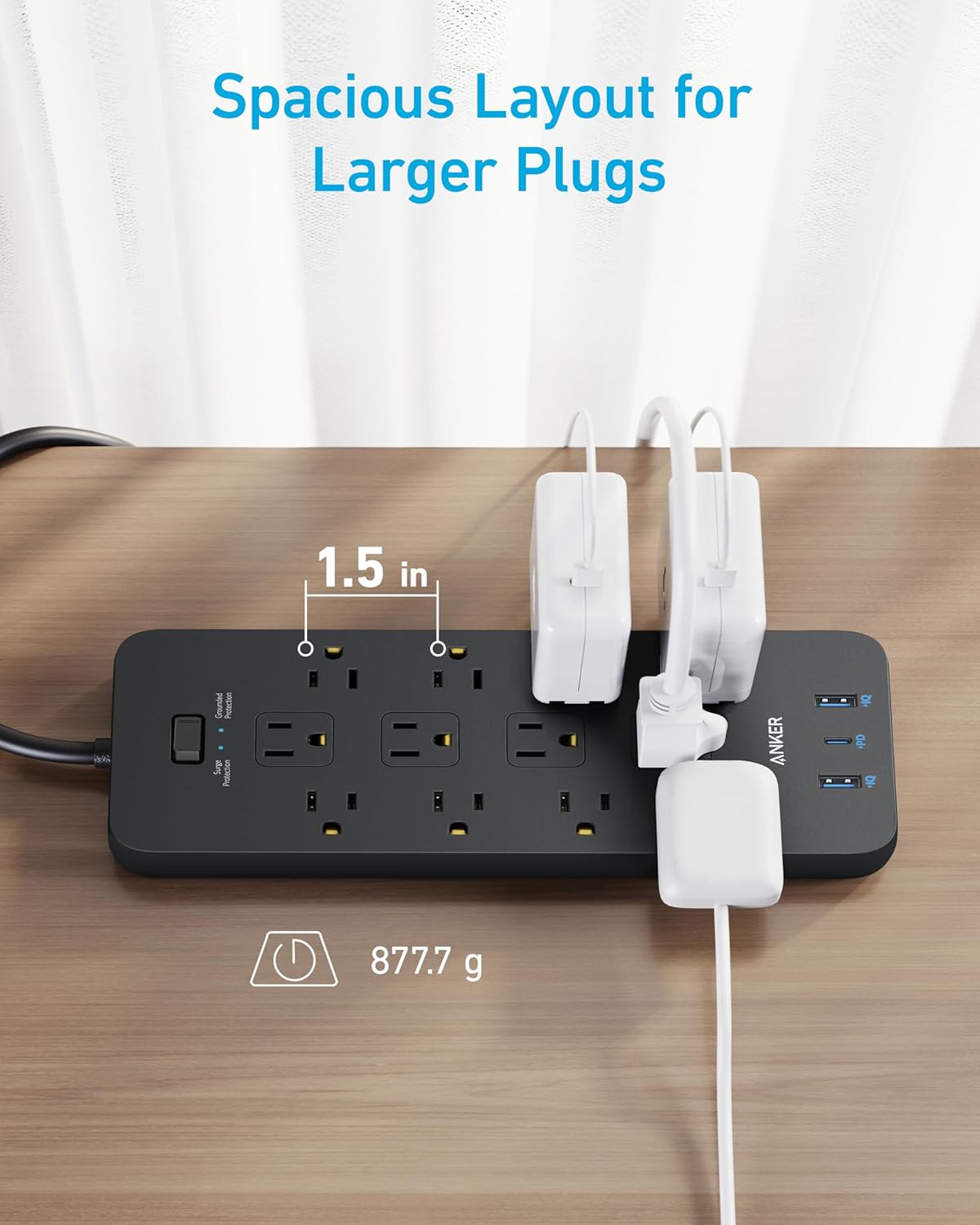 Anker Power Strip with 3 USB Ports, Surge Protector (2100J-10ft), 12 Outlets, 2 USB-A Ports and 1 USB-C Port, Works with iPhone 16/16 Plus/16 Pro/16 Pro Max, for Home, Office, TUV Listed image 6